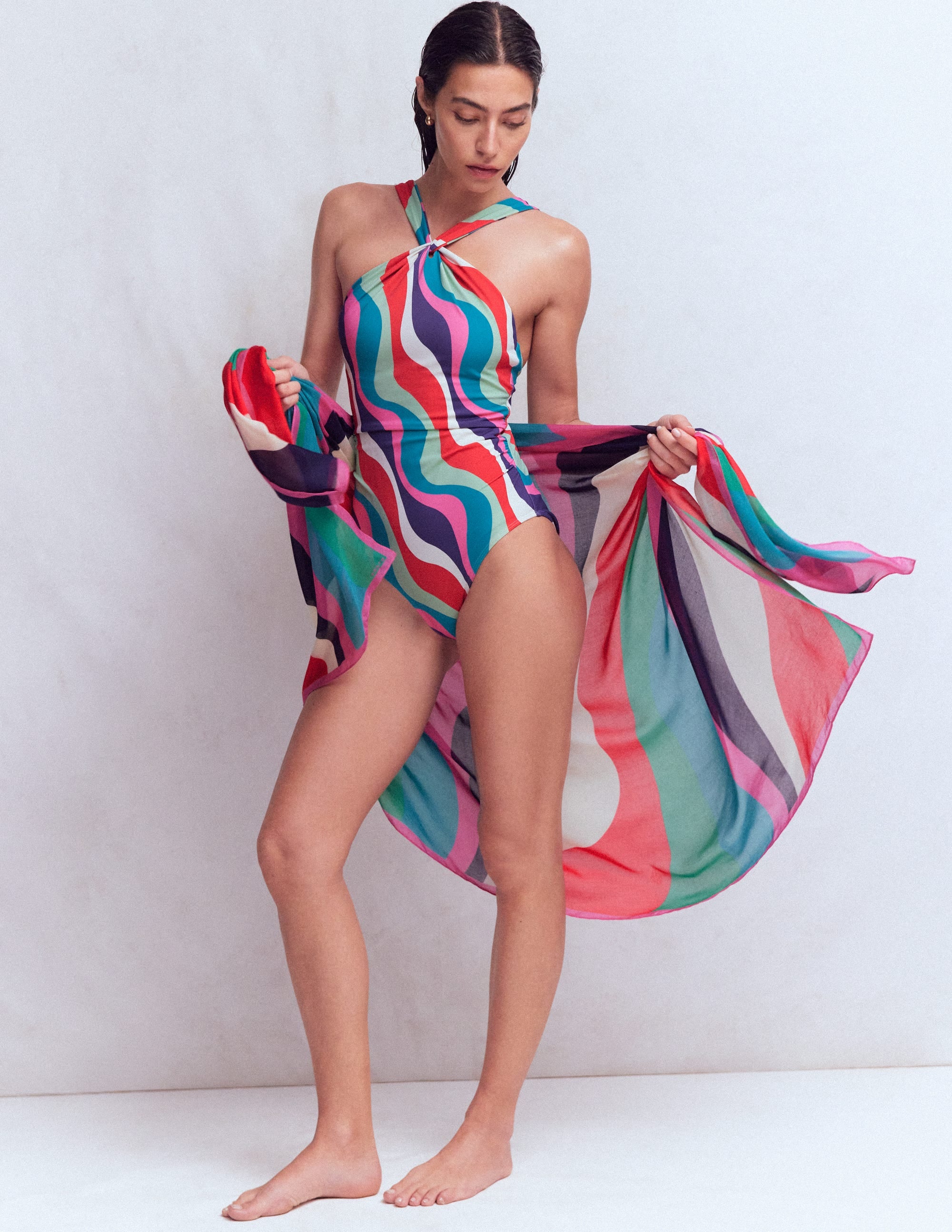 Printed Sarong Scarf-Multi, Rhythmic Wave - Image 2