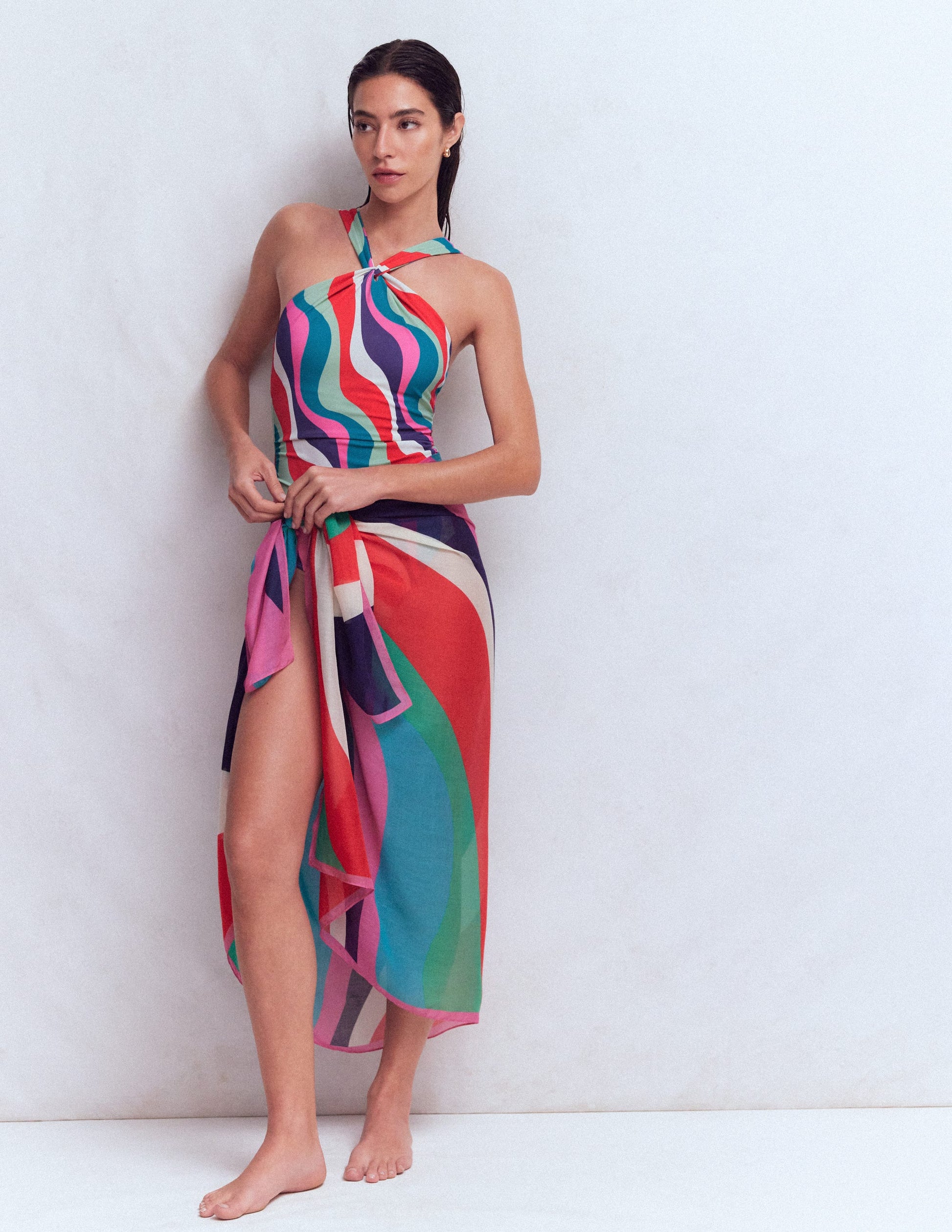 Printed Sarong Scarf-Multi, Rhythmic Wave-3