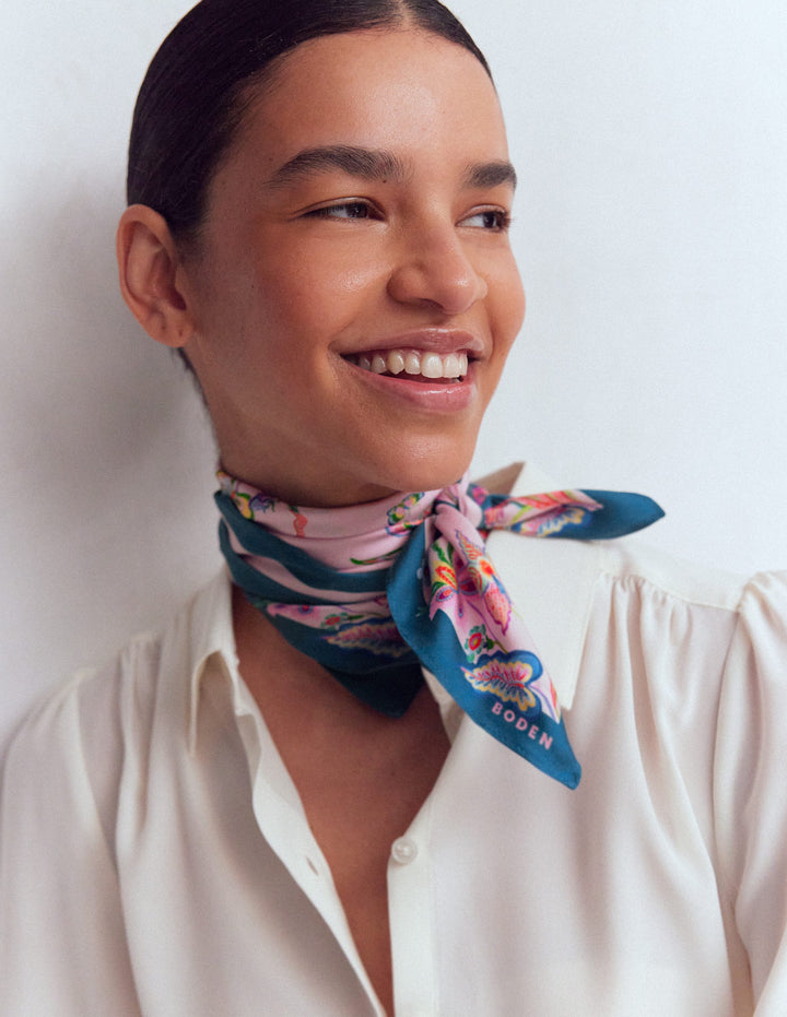 Elisabeth Silk Square Scarf-Tourmaline Blue, Orchid Canopy