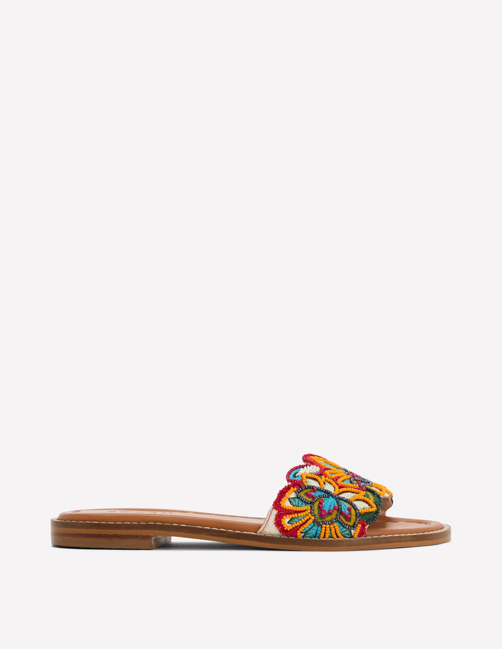 Beaded Flower Flat Sandal-Floral Multi Embroidery