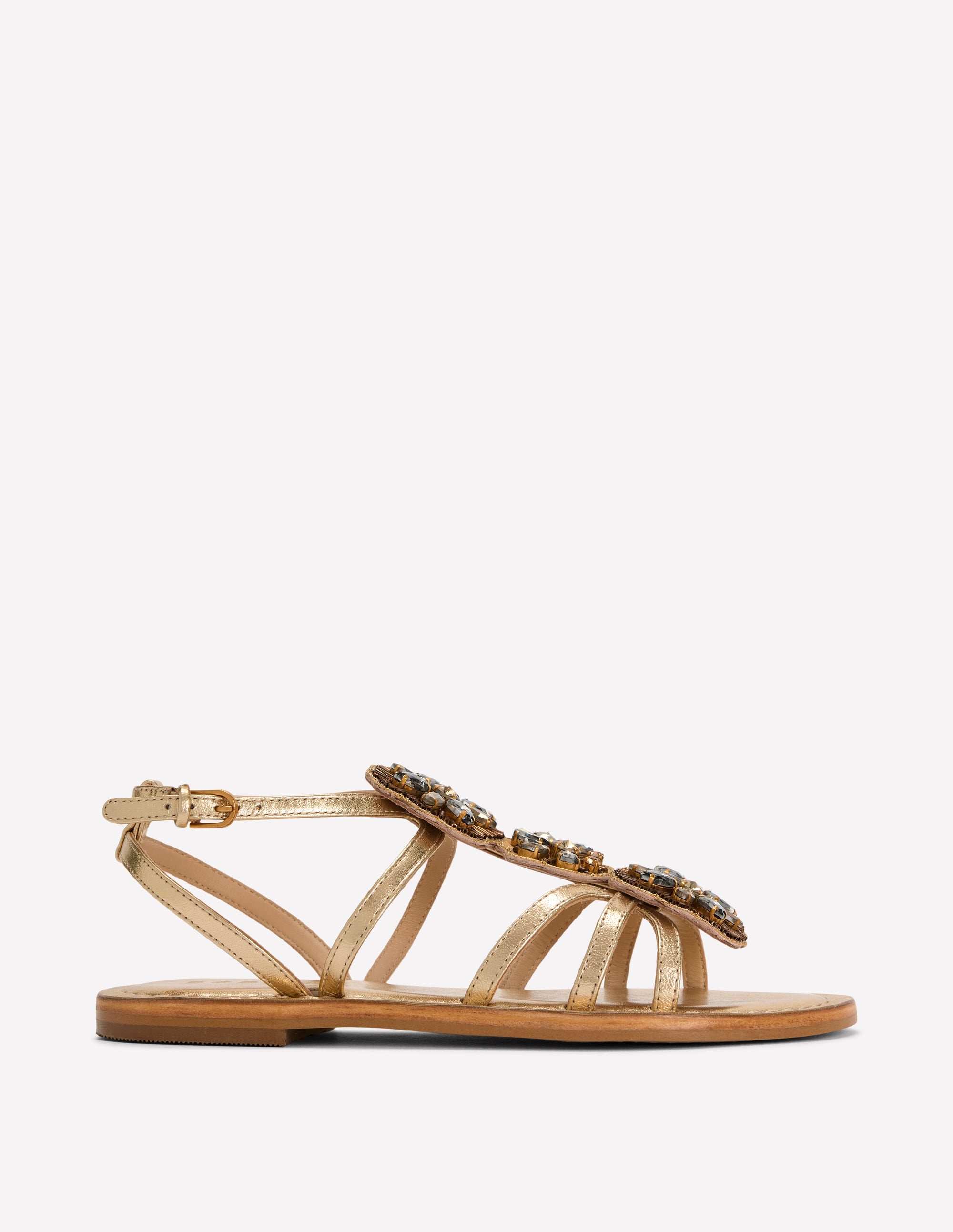 Crystal Flat Sandals-Gold - Image 1