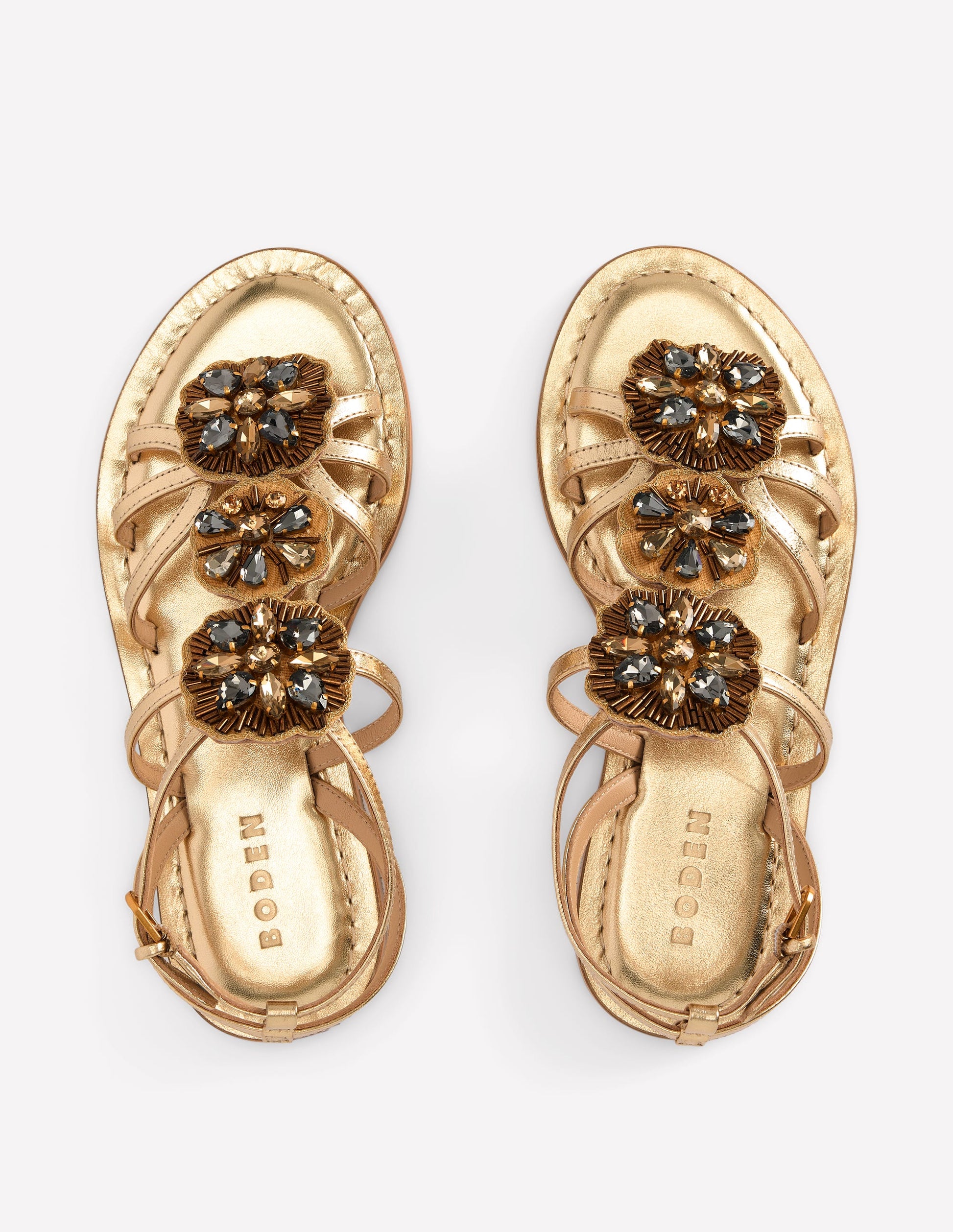 Crystal Flat Sandals-Gold-5