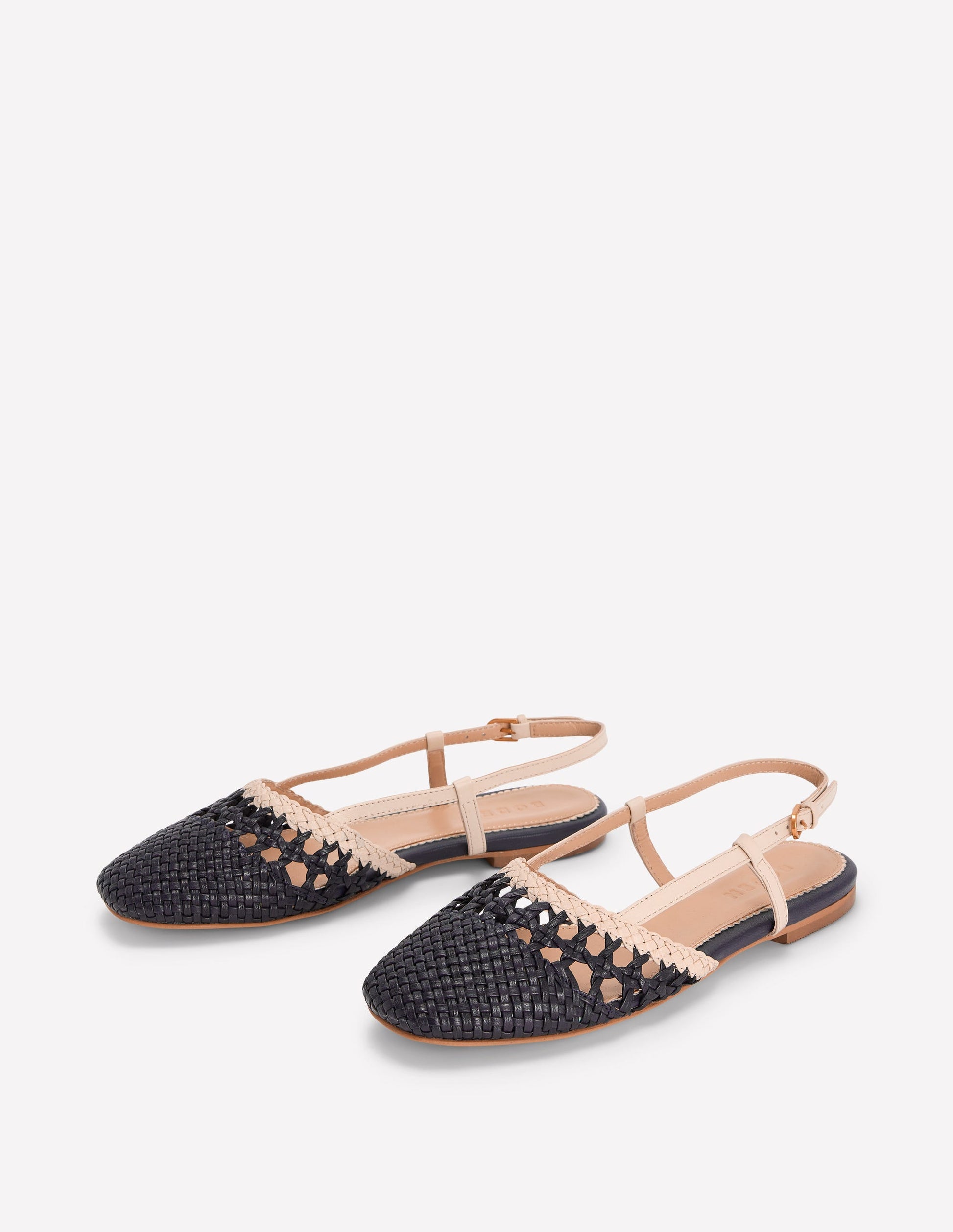 Woven Slingback Flats-Navy/Ivory-3
