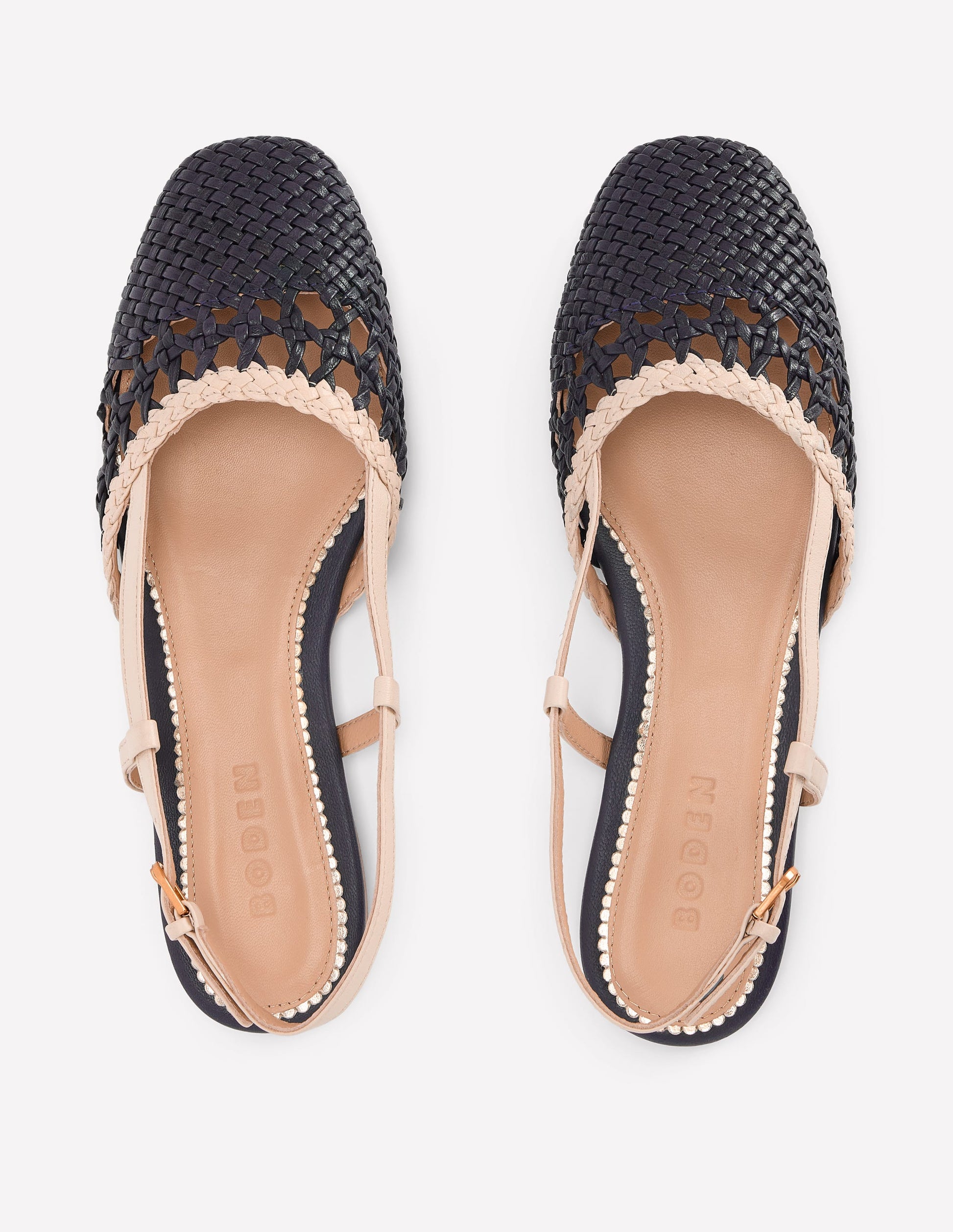 Woven Slingback Flats-Navy/Ivory-5