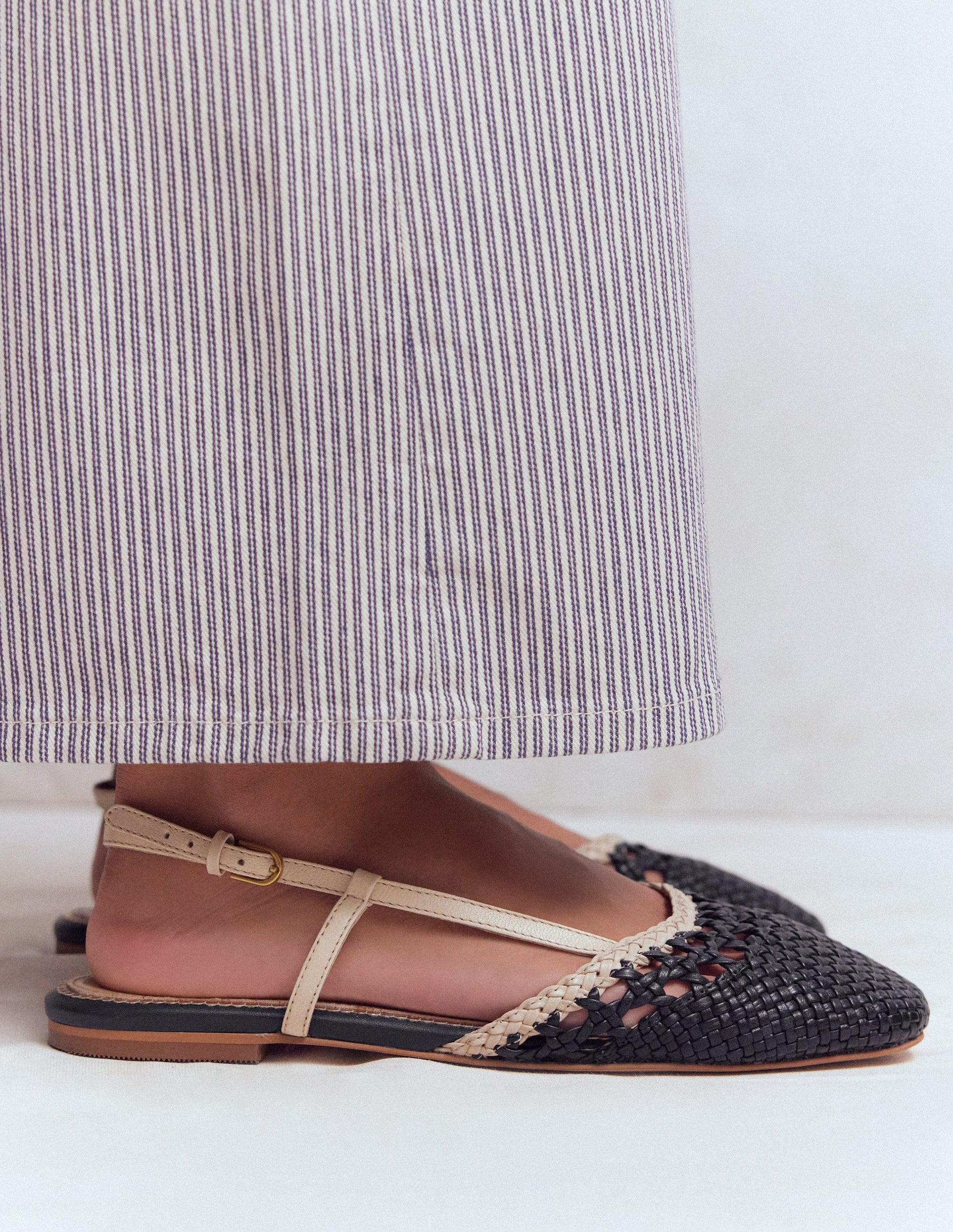 Woven Slingback Flats-Navy/Ivory-2