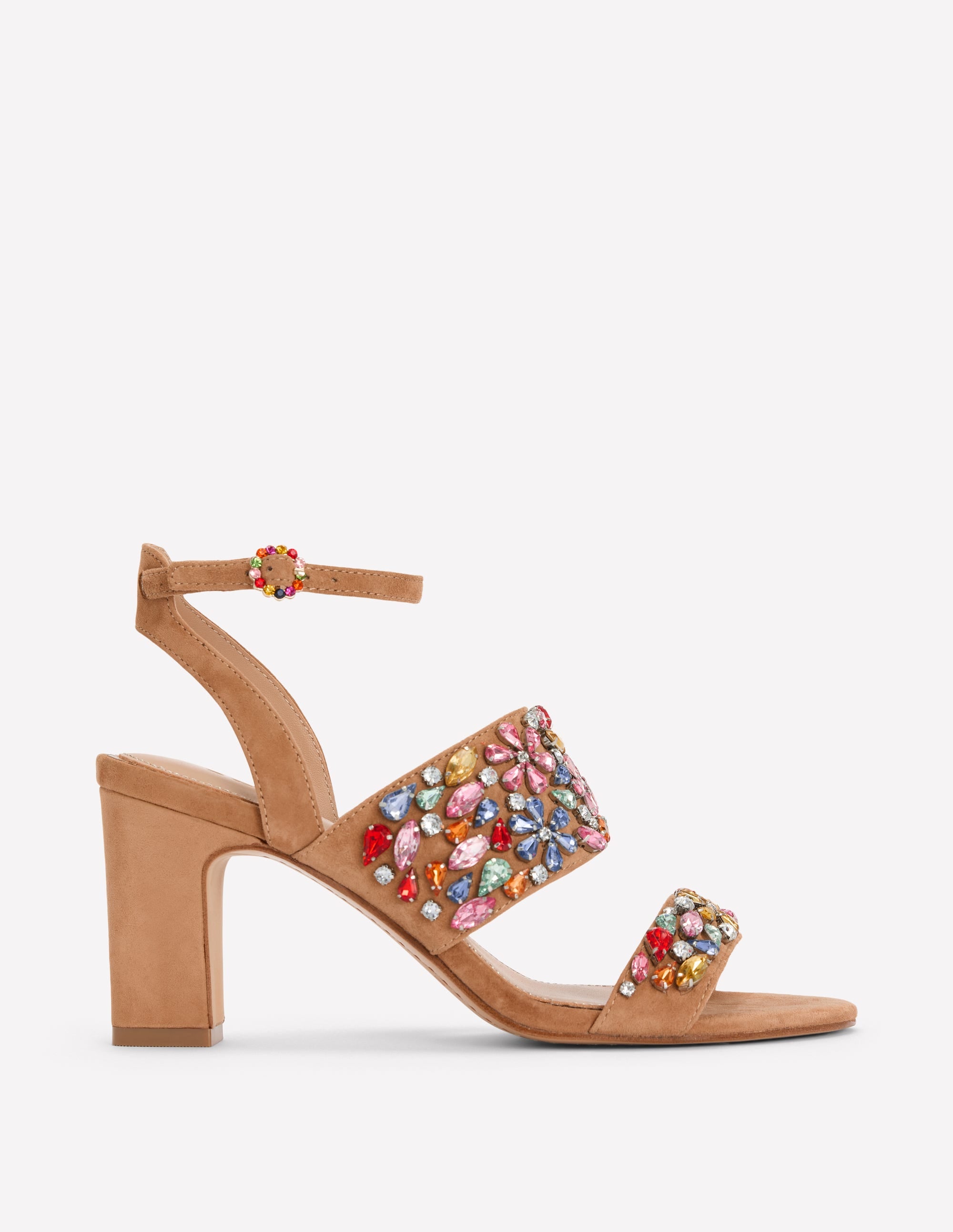 Embellished Block Heel Sandal-Tan Embellished - Image 1