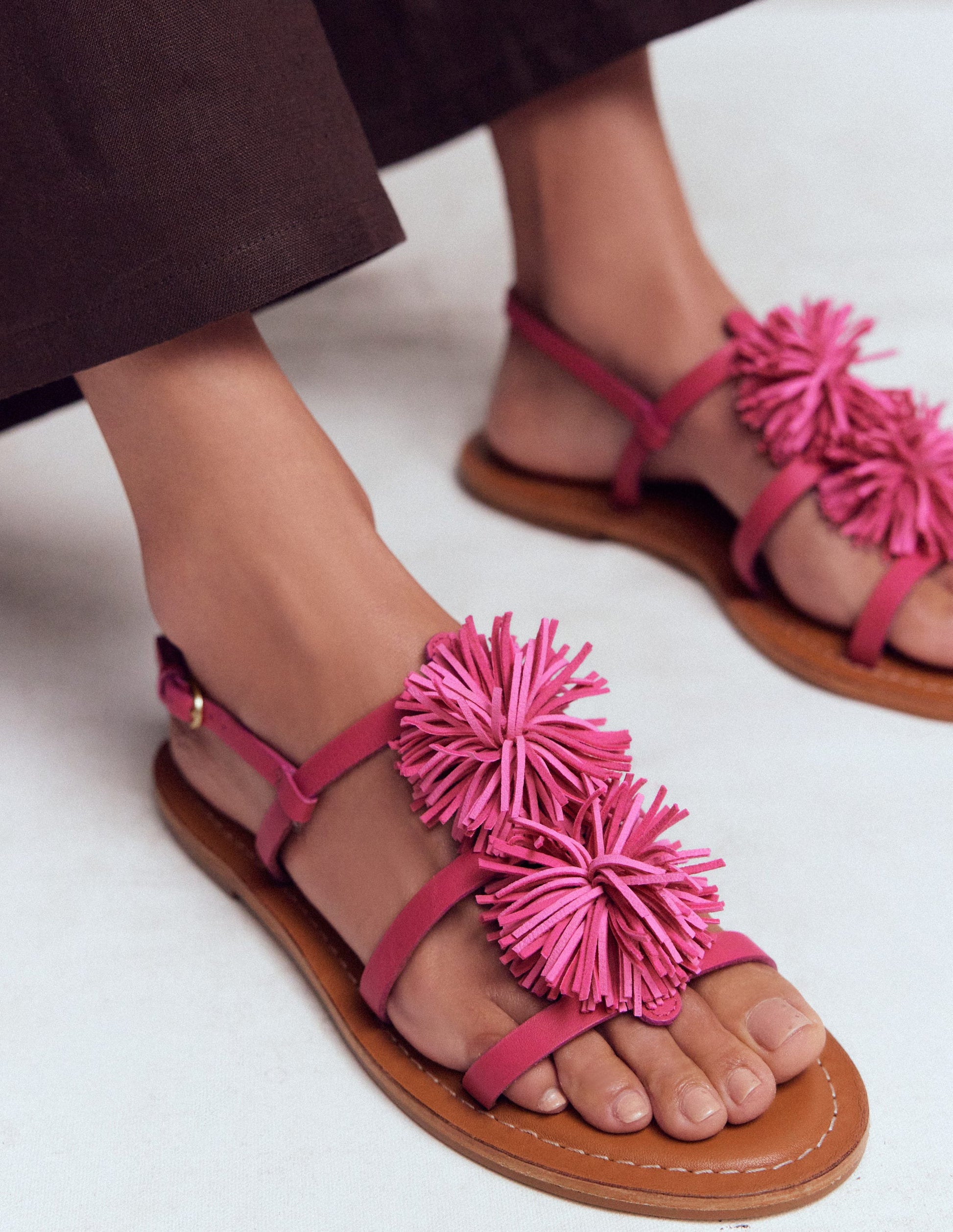 Pom Pom Flat Sandals-Pink-2