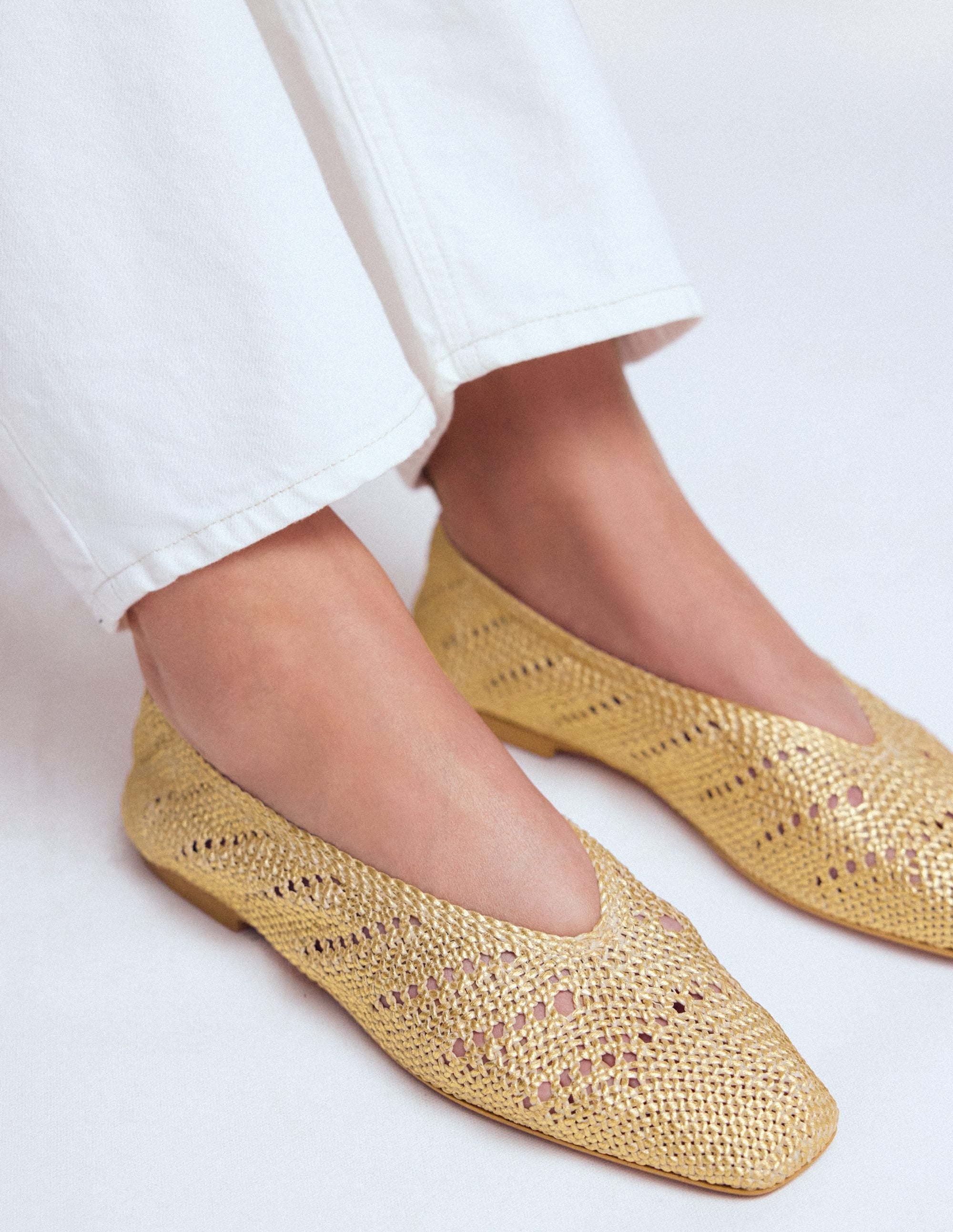 Knitted Ballet Flats-Gold Metallic - Image 1