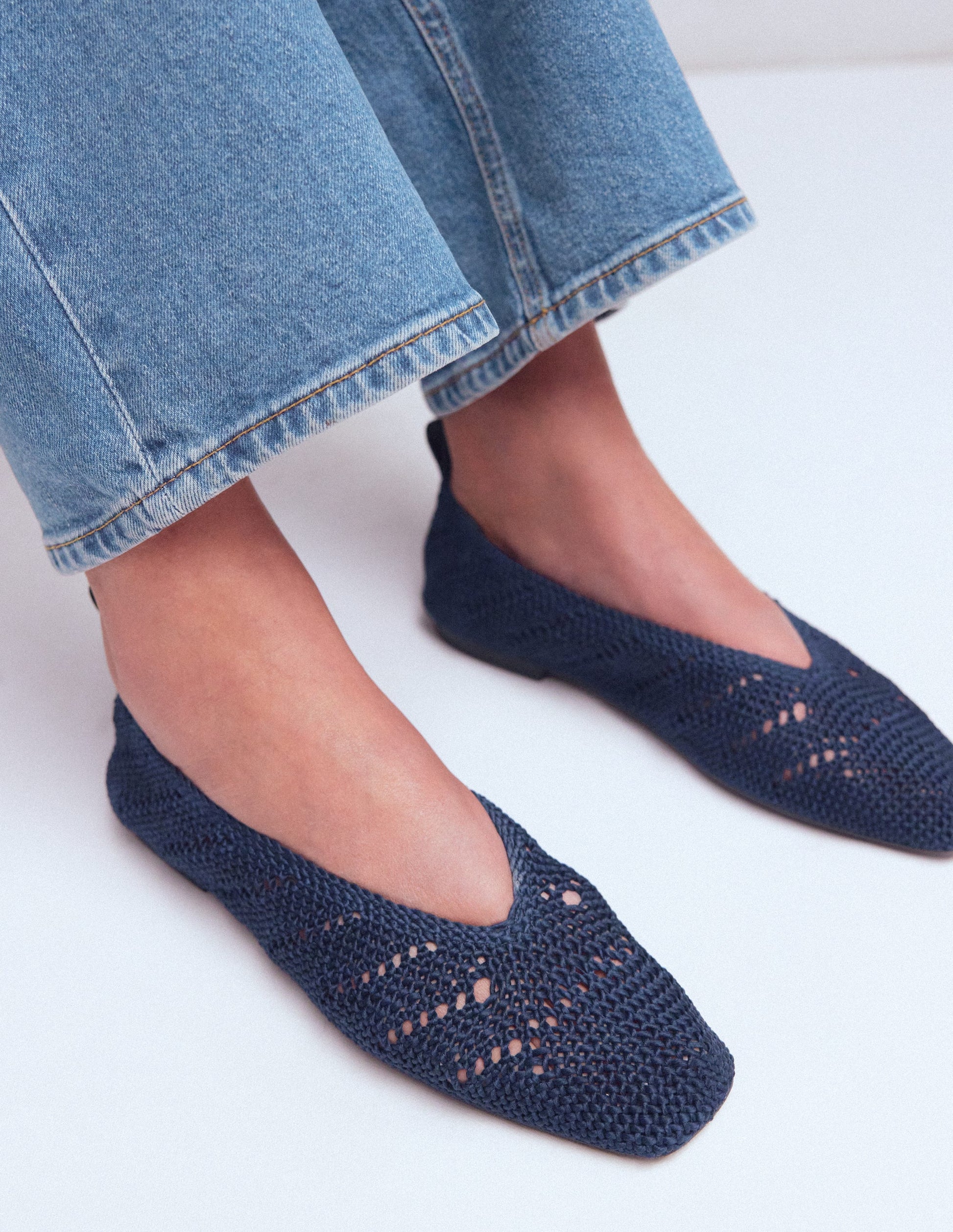 Knitted Ballet Flats-Navy-2