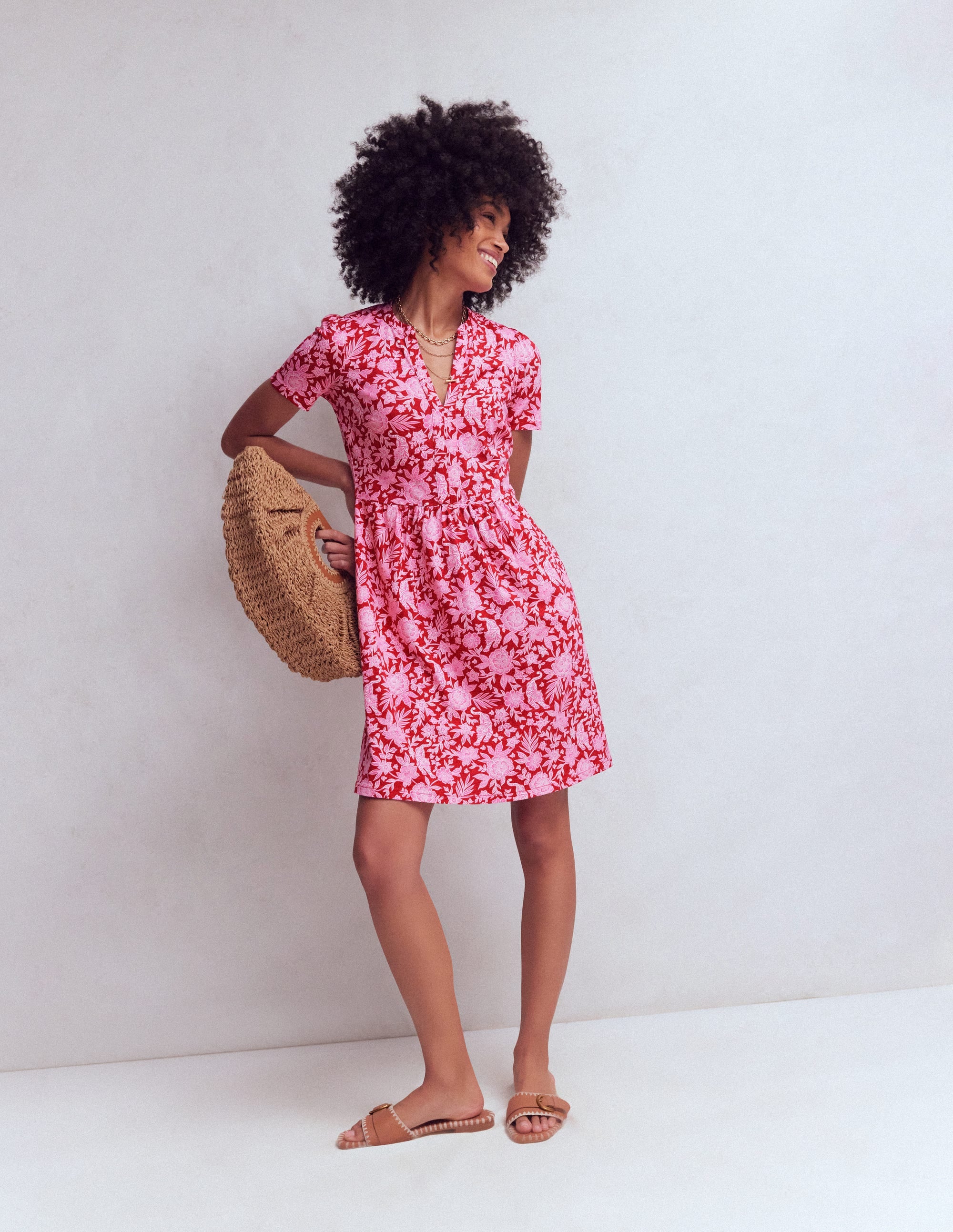 Naomi Short Sleeve Dress-Pomegranate, Tigers Paradise - Image 1