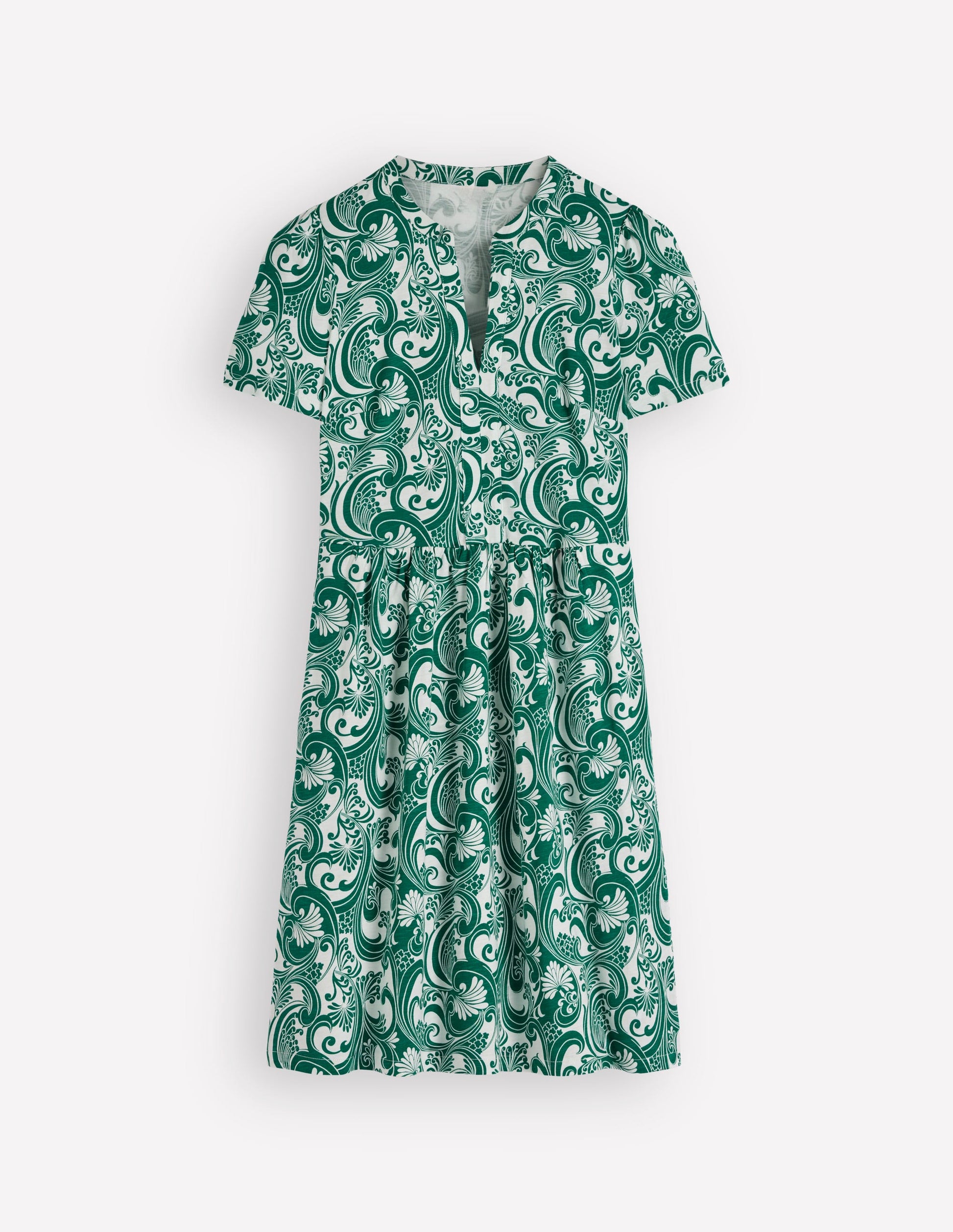 Naomi Short Sleeve Dress-Jewel Green, Foliage Whirl-8