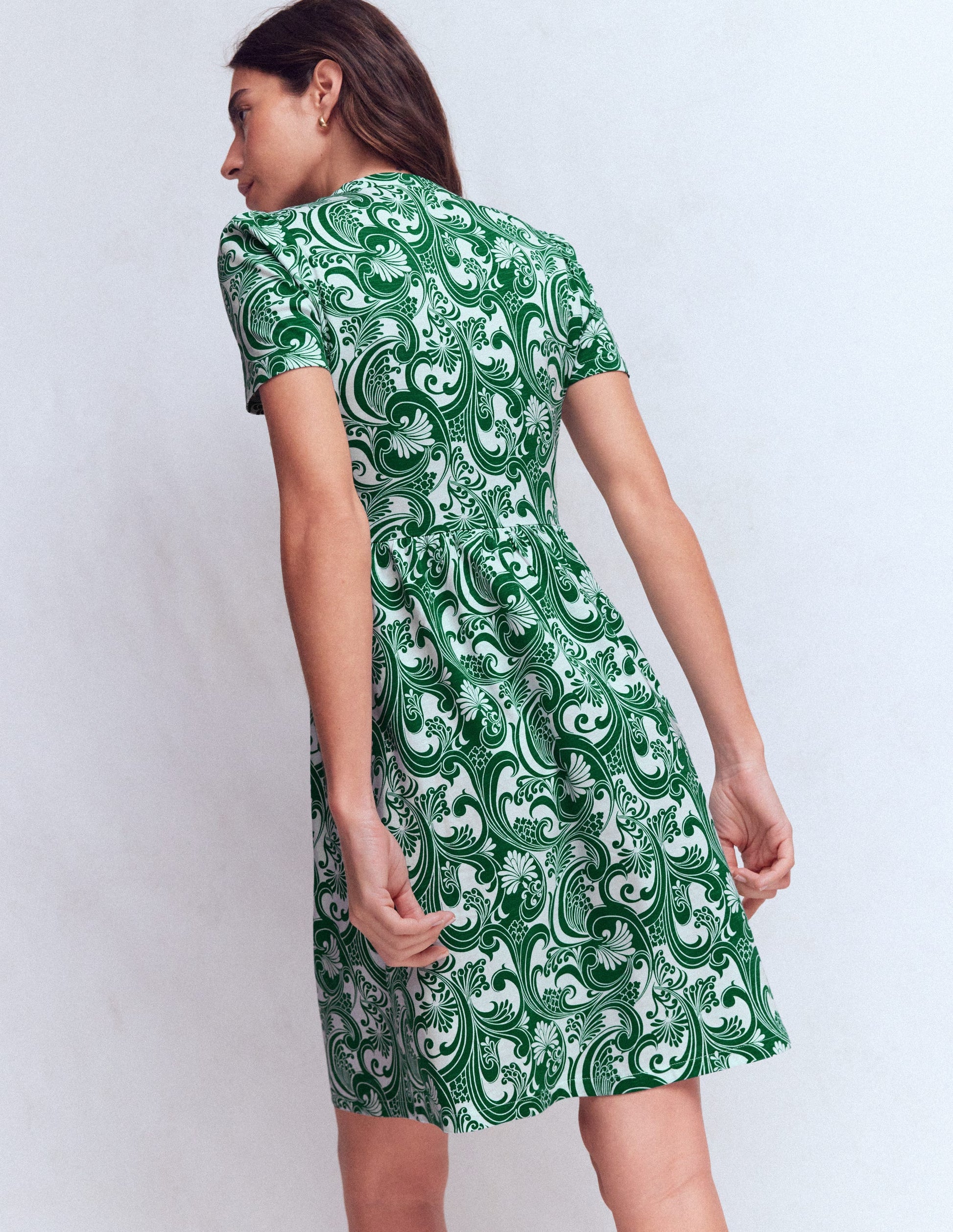 Naomi Short Sleeve Dress-Jewel Green, Foliage Whirl-3
