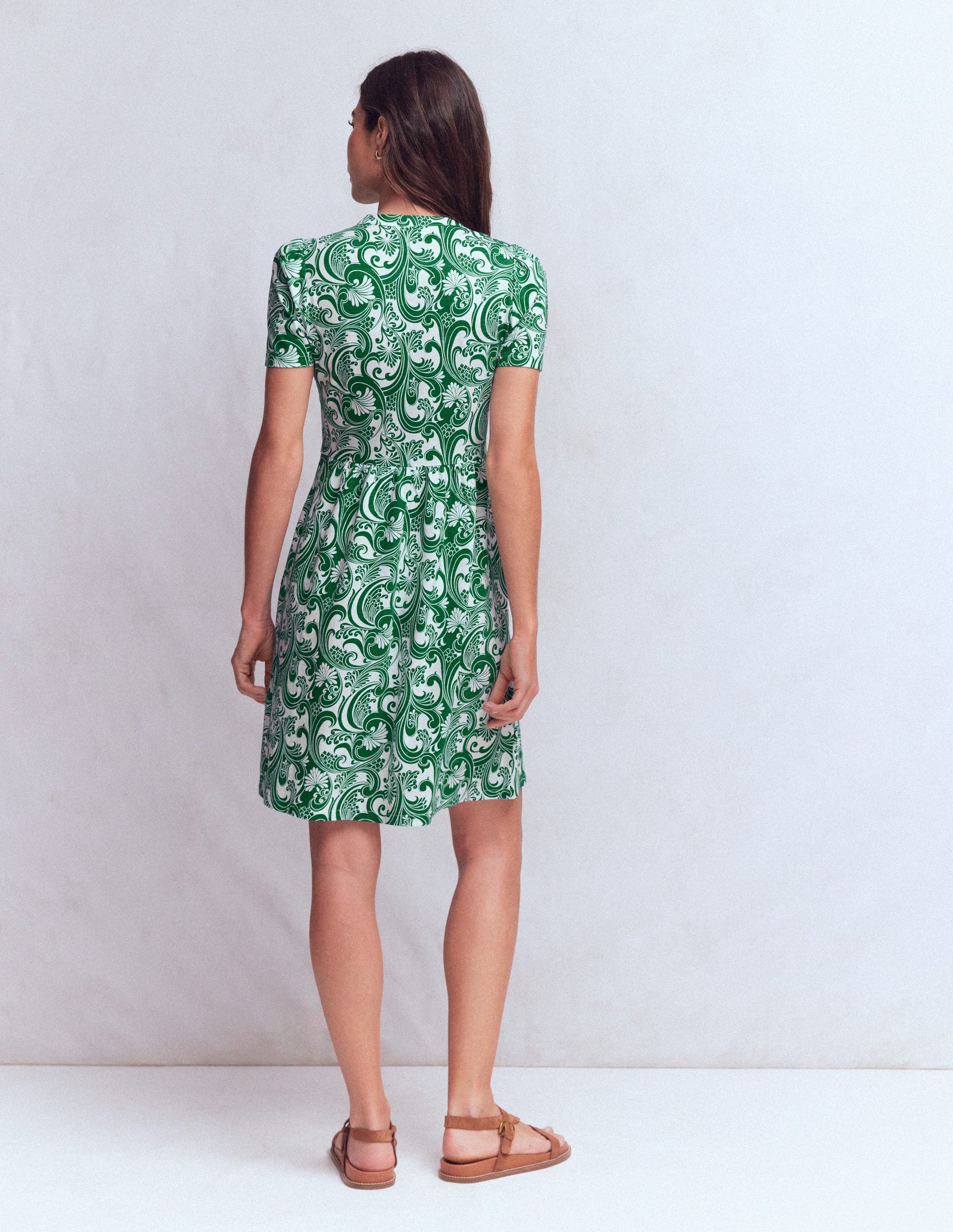 Naomi Short Sleeve Dress-Jewel Green, Foliage Whirl-7
