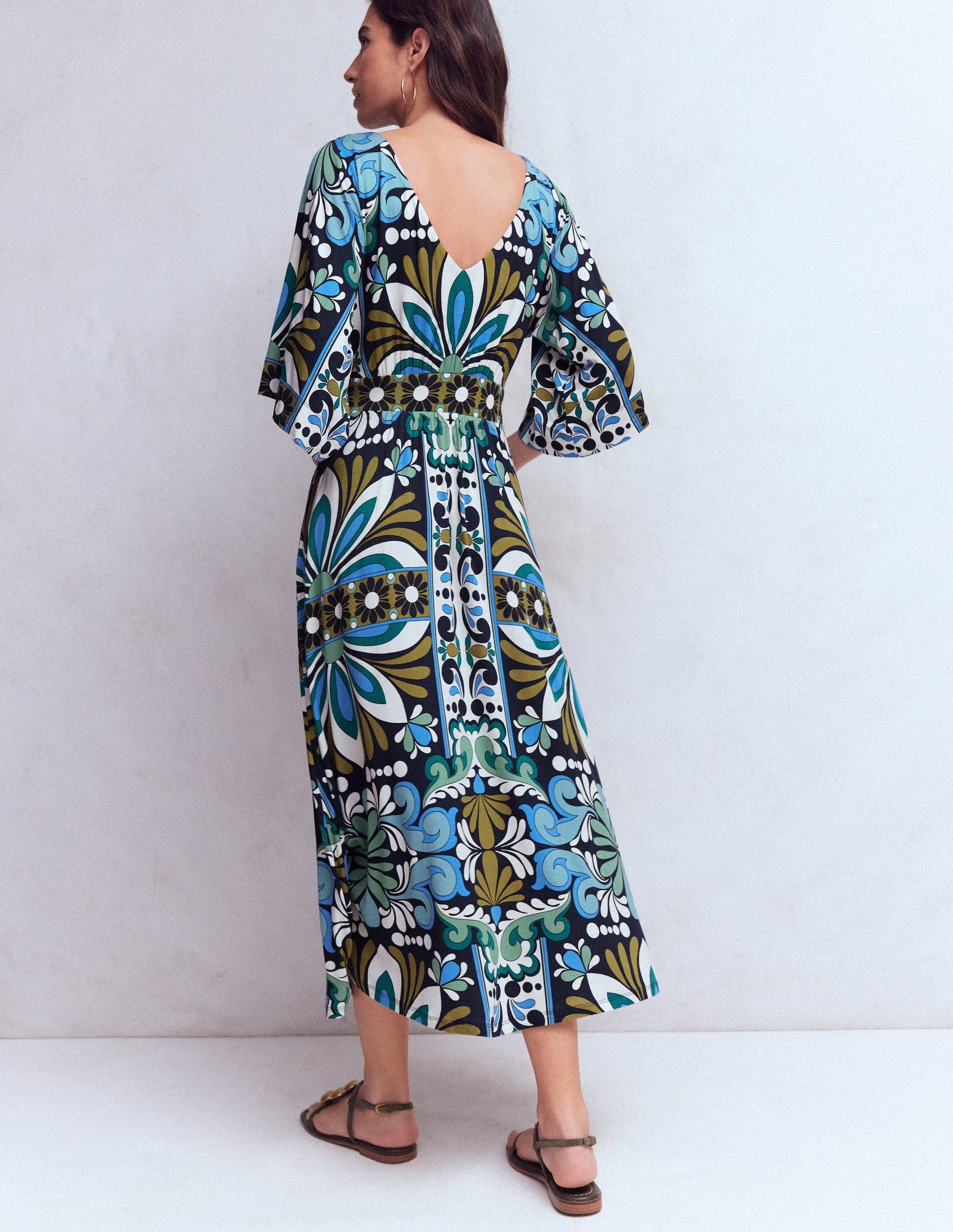 Imelda Kimono Jersey Dress-Navy, Bloom Tapestry-4