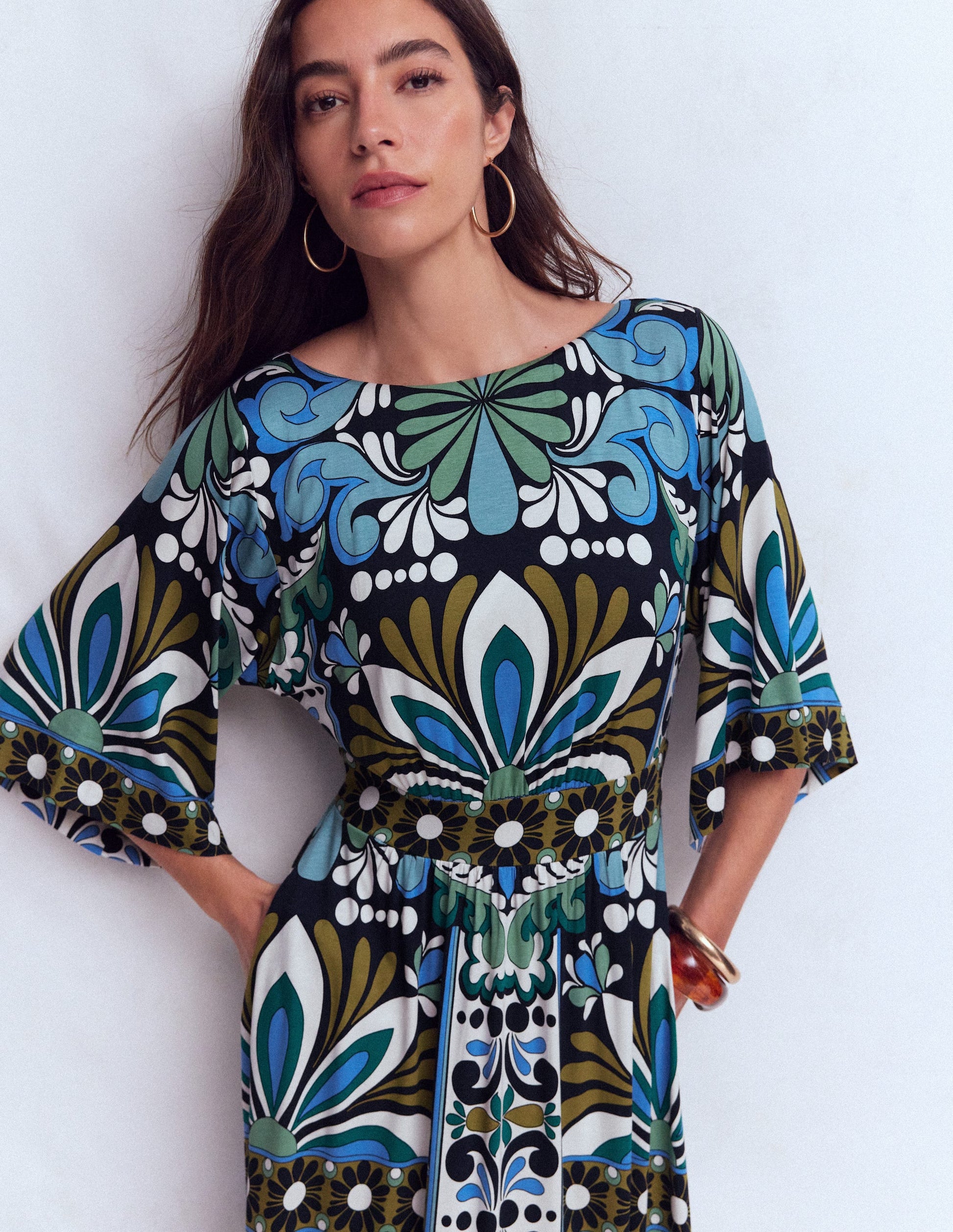 Imelda Kimono Jersey Dress-Navy, Bloom Tapestry-6