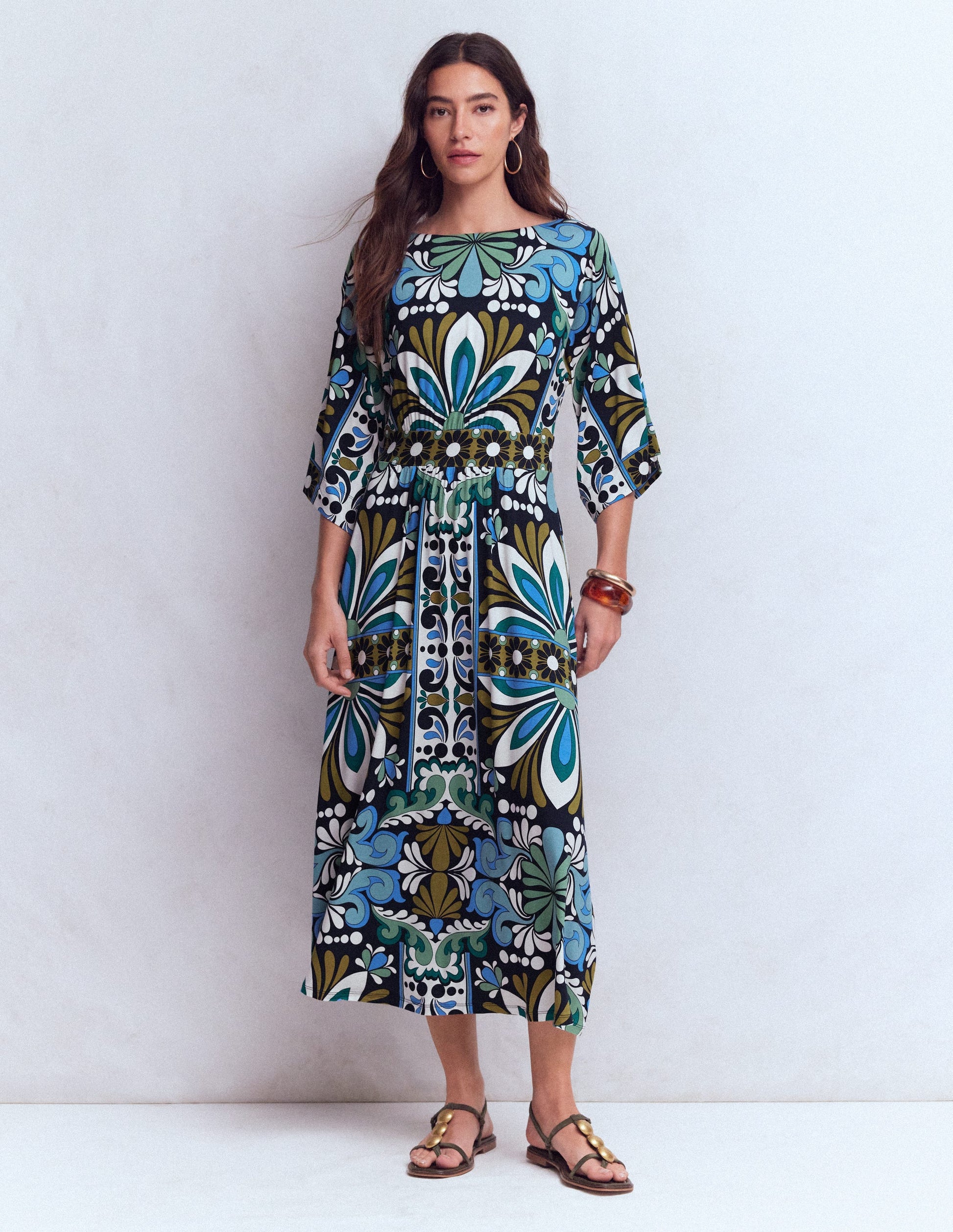 Imelda Kimono Jersey Dress-Navy, Bloom Tapestry-8