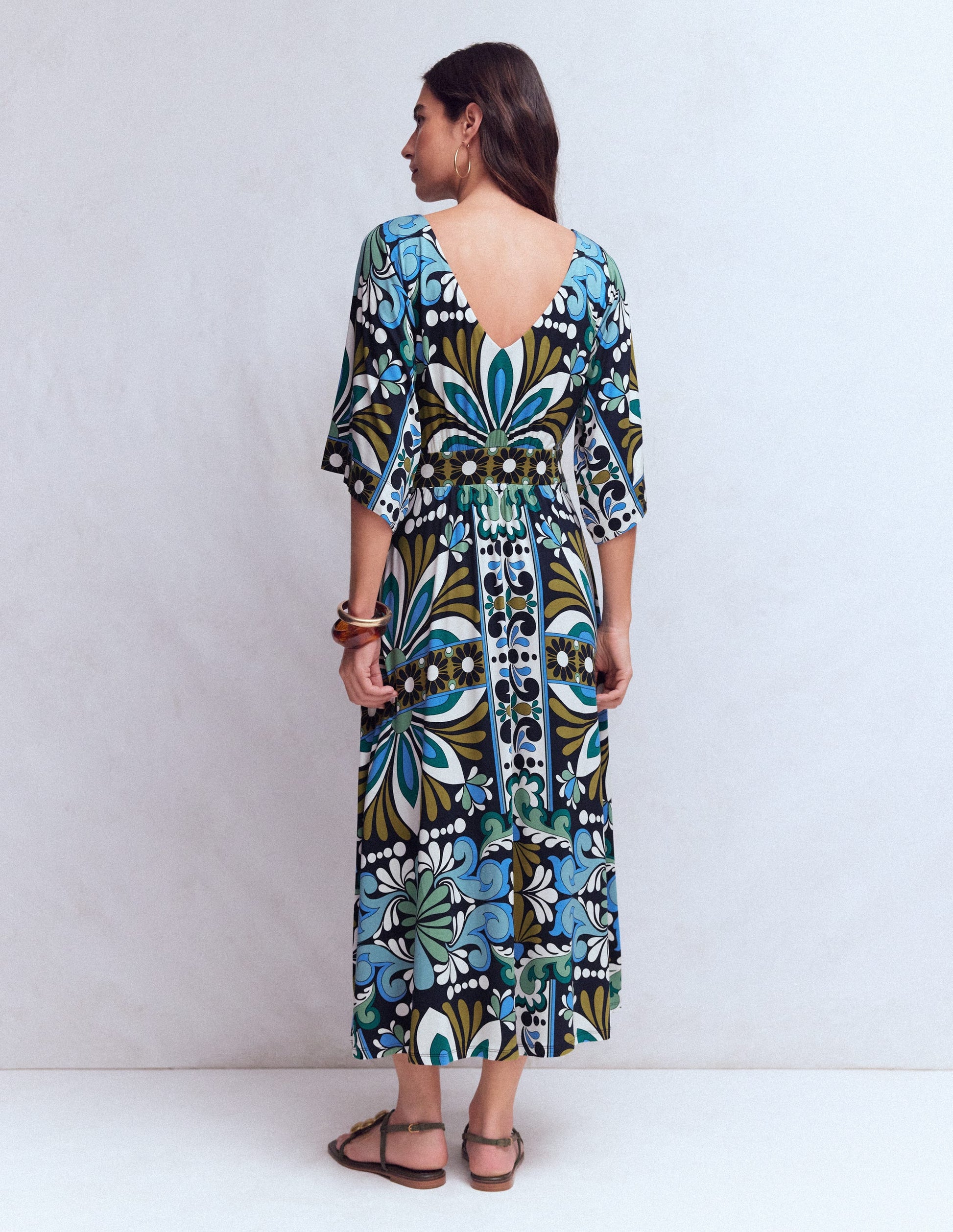Imelda Kimono Jersey Dress-Navy, Bloom Tapestry-9