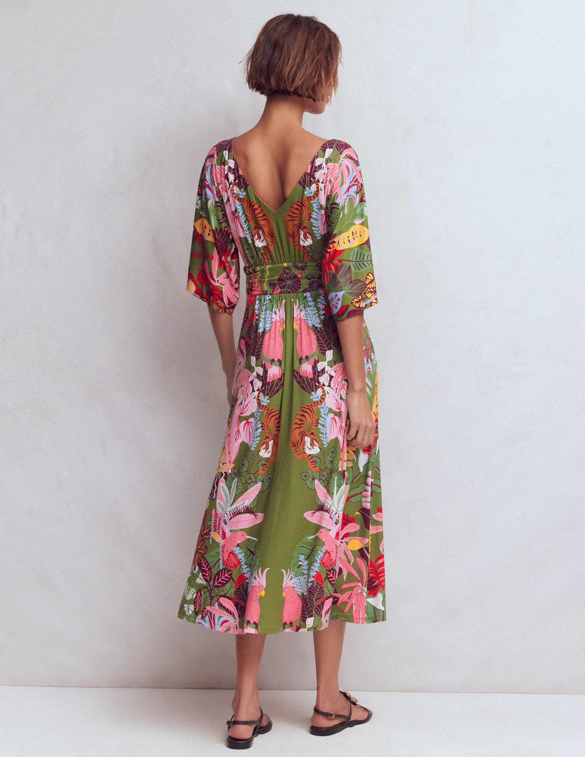 Imelda Kimono Jersey Dress-Olive, Tropical Safari-5