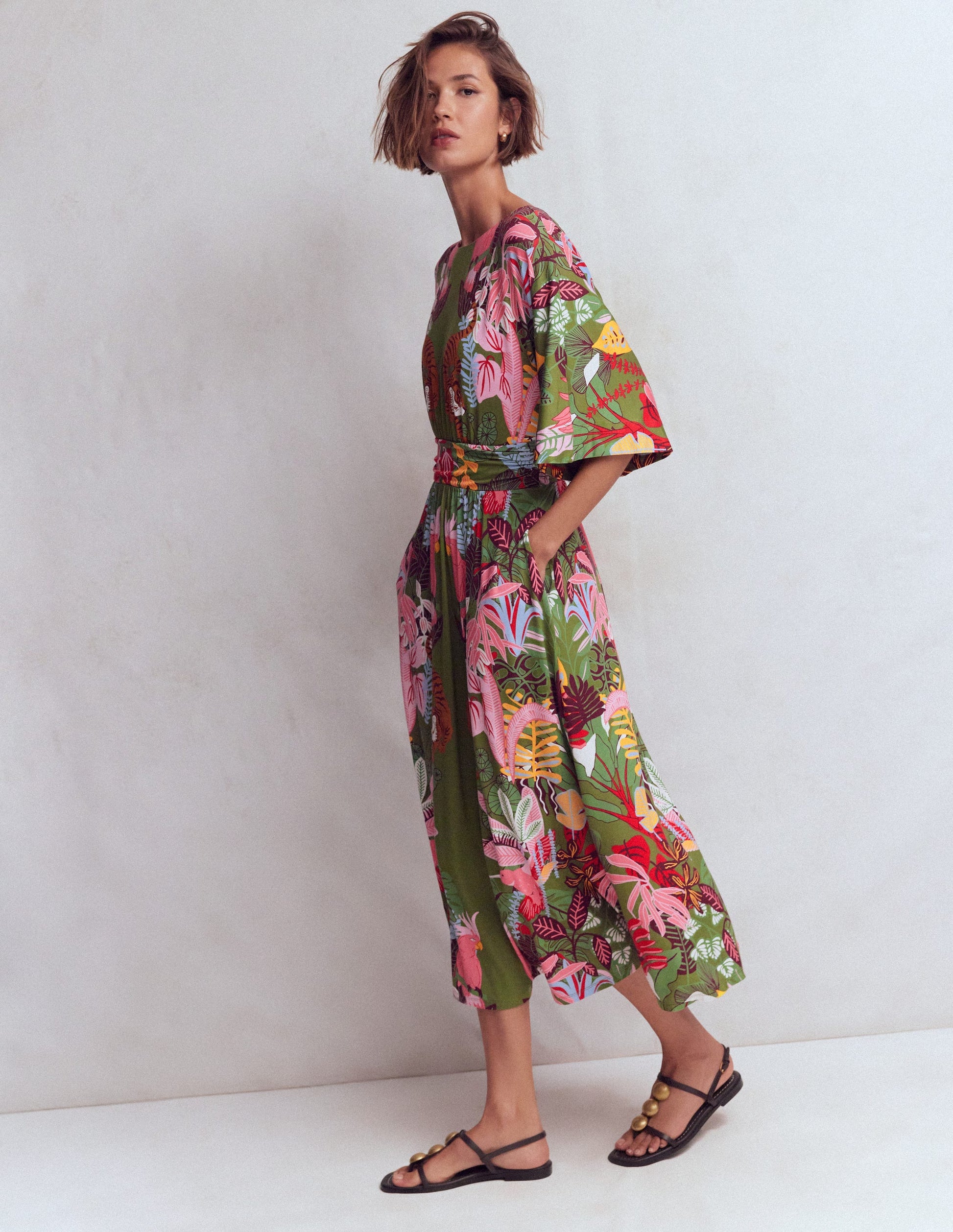 Imelda Kimono Jersey Dress-Olive, Tropical Safari-6