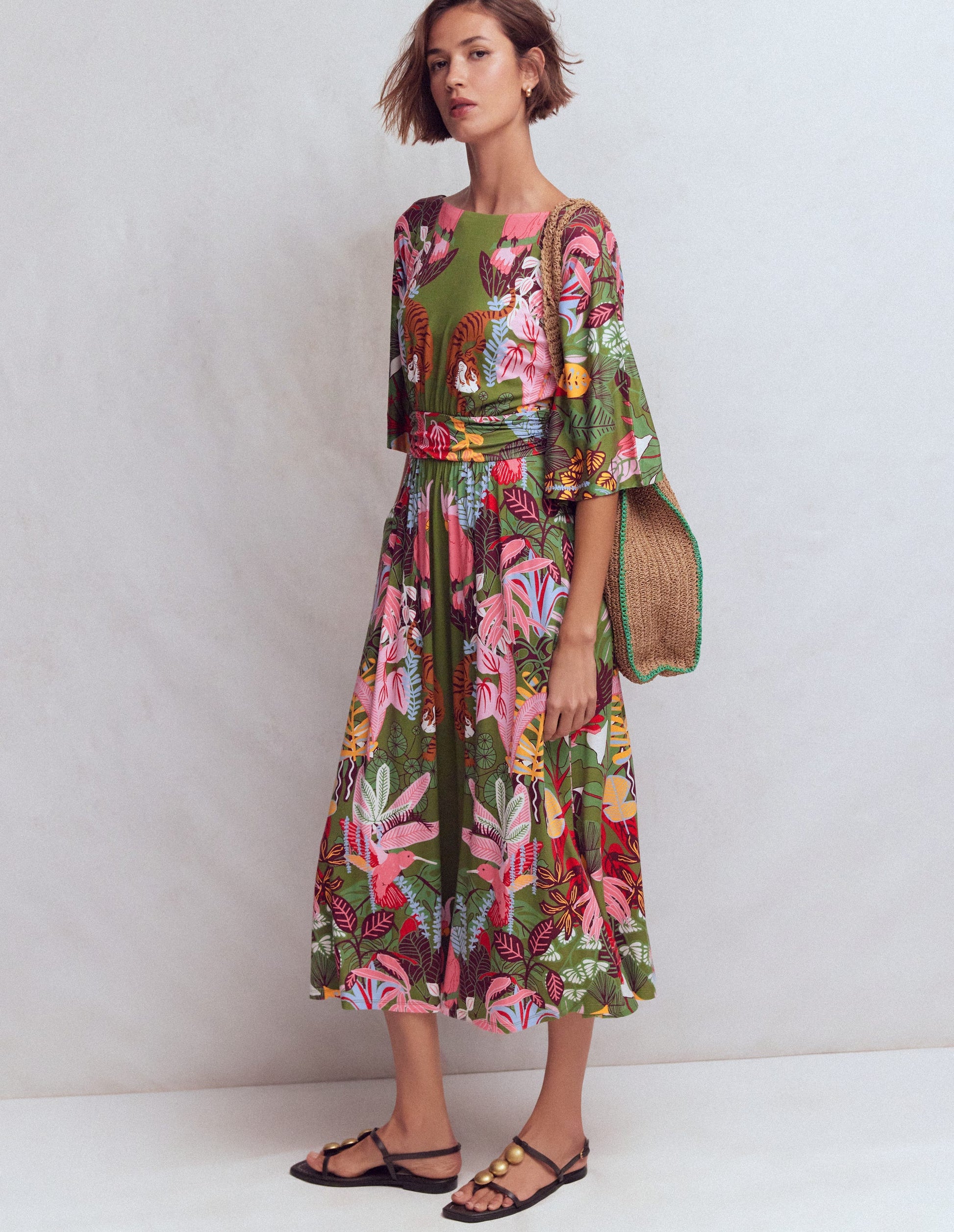 Imelda Kimono Jersey Dress-Olive, Tropical Safari-7