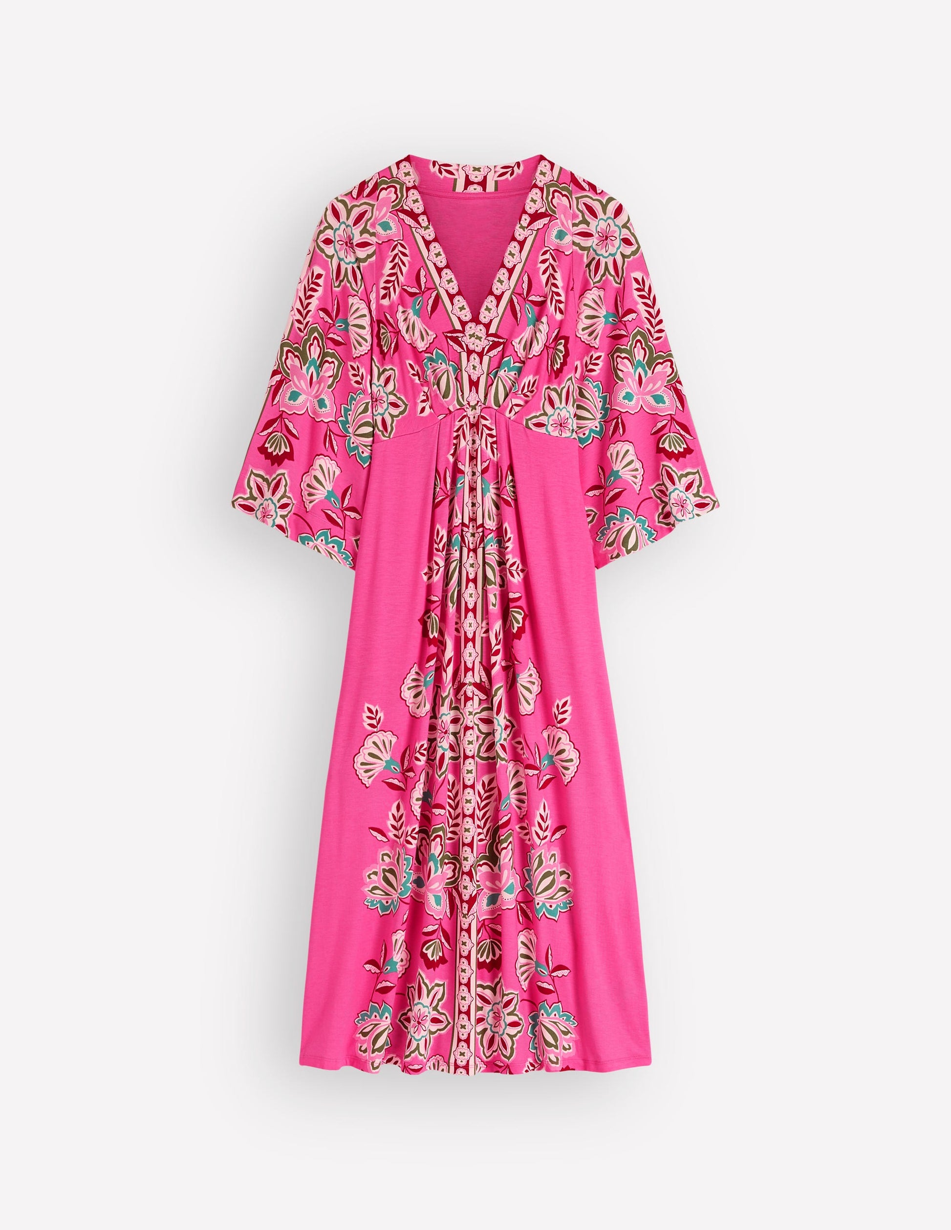 Nell Kimono Midi Jersey Dress-Pink, Blossom Elegance-9