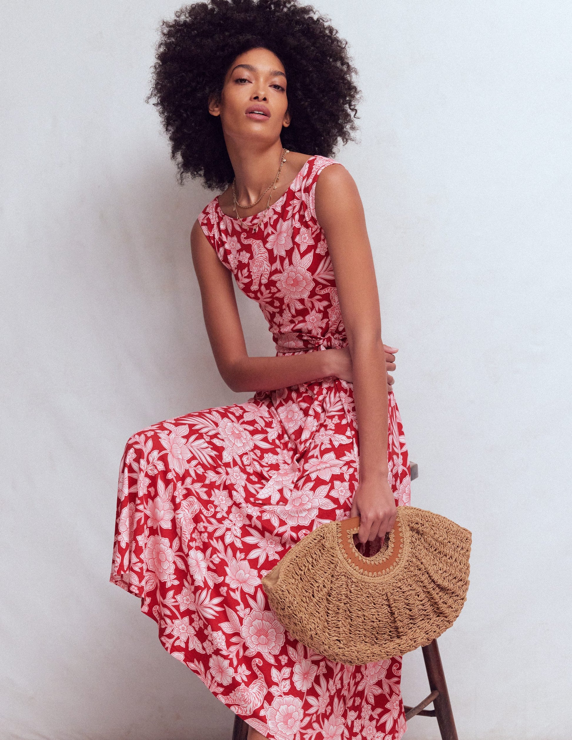 Tamsin Jersey Midi Dress-Spicy Red, Tigers Paradise-1