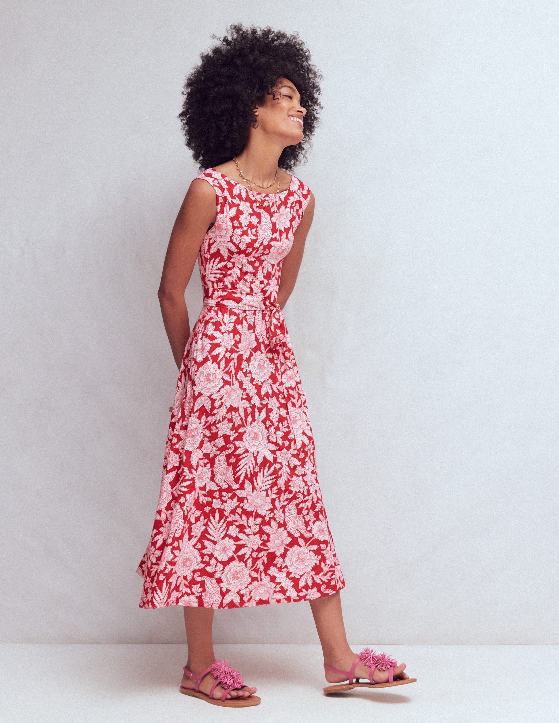 Tamsin Jersey Midi Dress-Spicy Red, Tigers Paradise-4