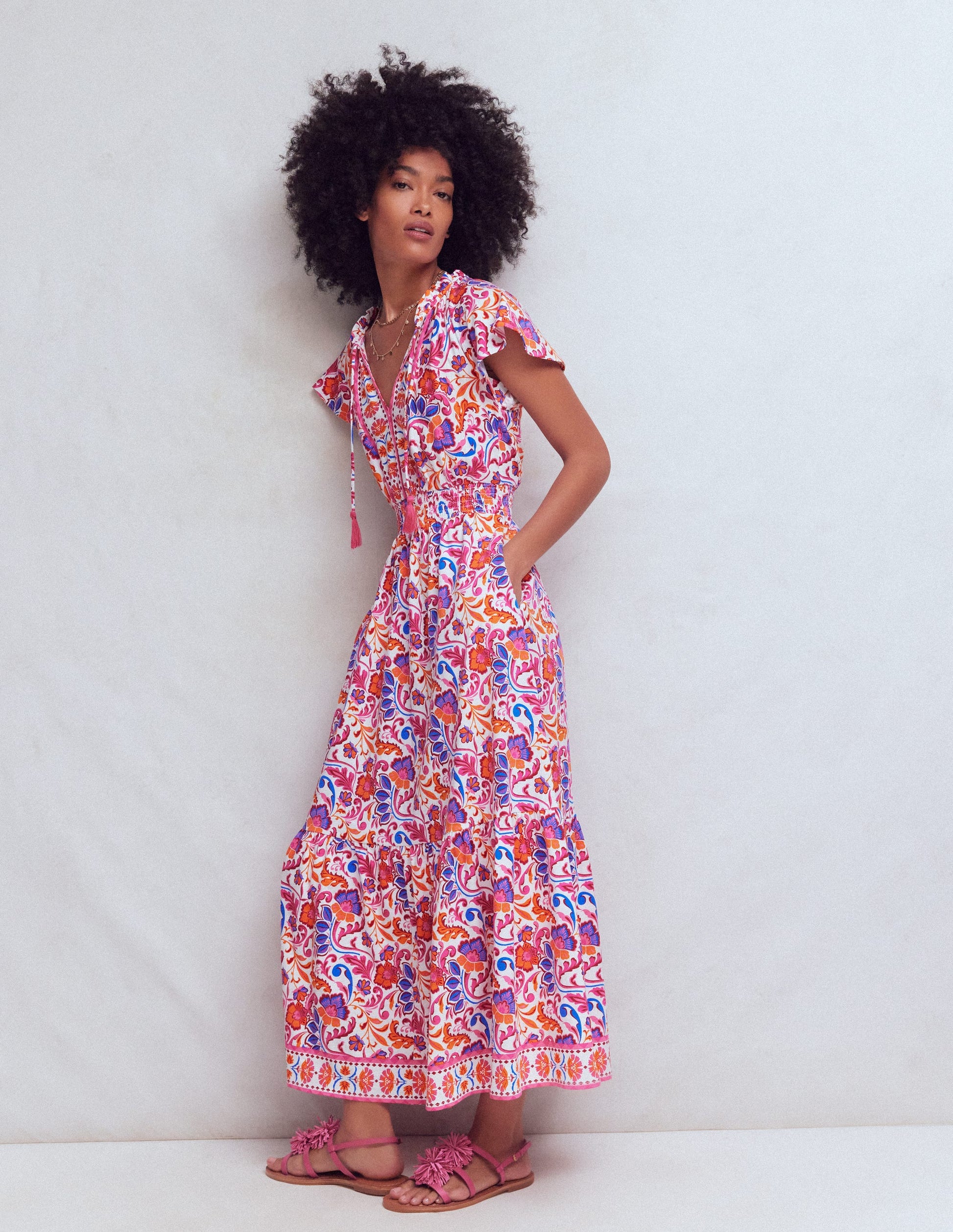 Tala Tiered Jersey Maxi Dress-Pink, Flourishing Meadow-1