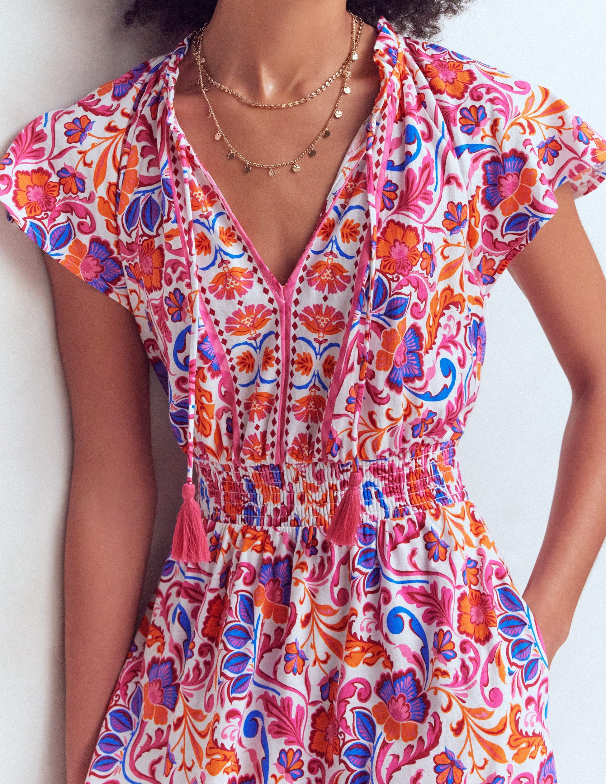 Tala Tiered Jersey Maxi Dress-Pink, Flourishing Meadow-2