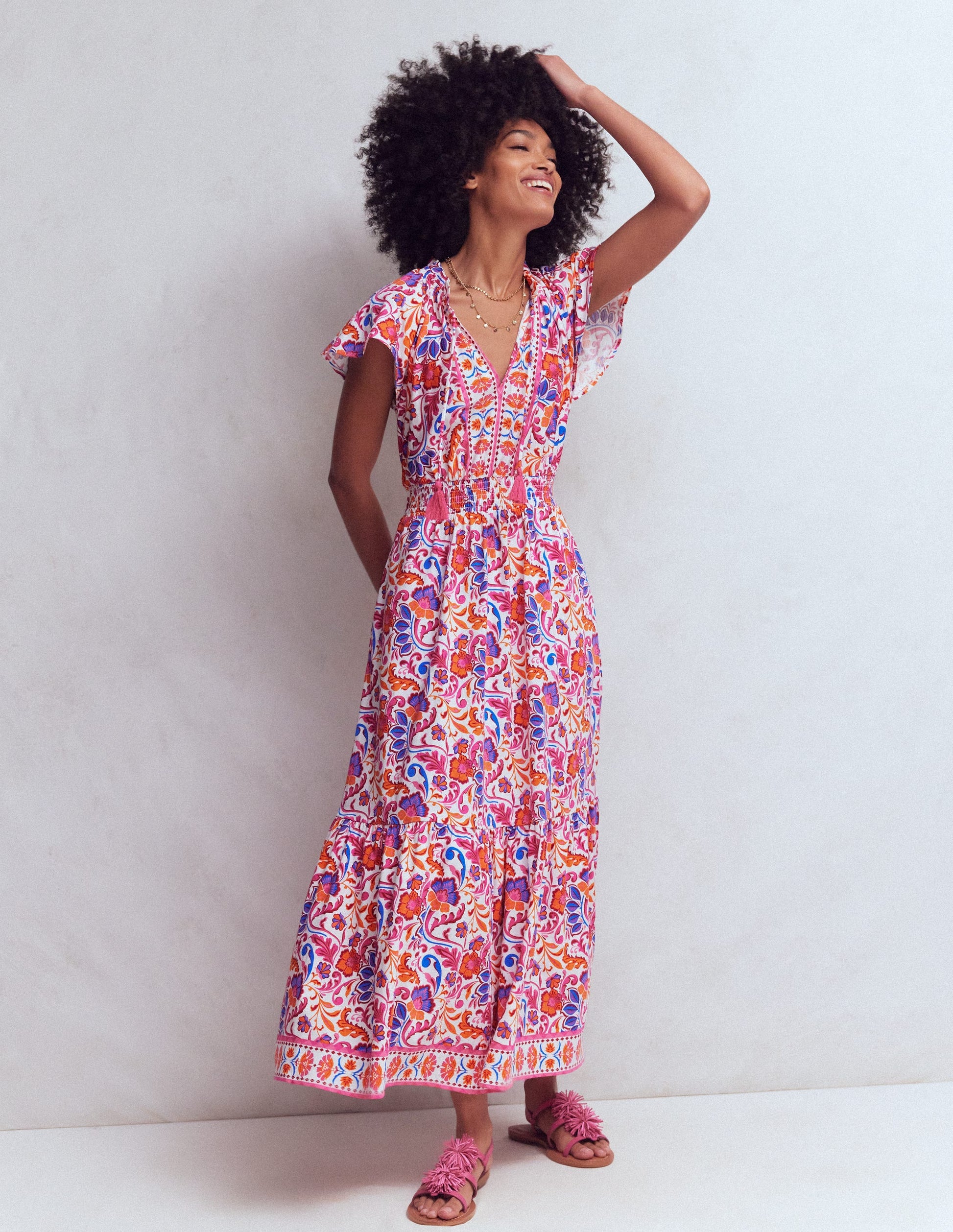 Tala Tiered Jersey Maxi Dress-Pink, Flourishing Meadow-4