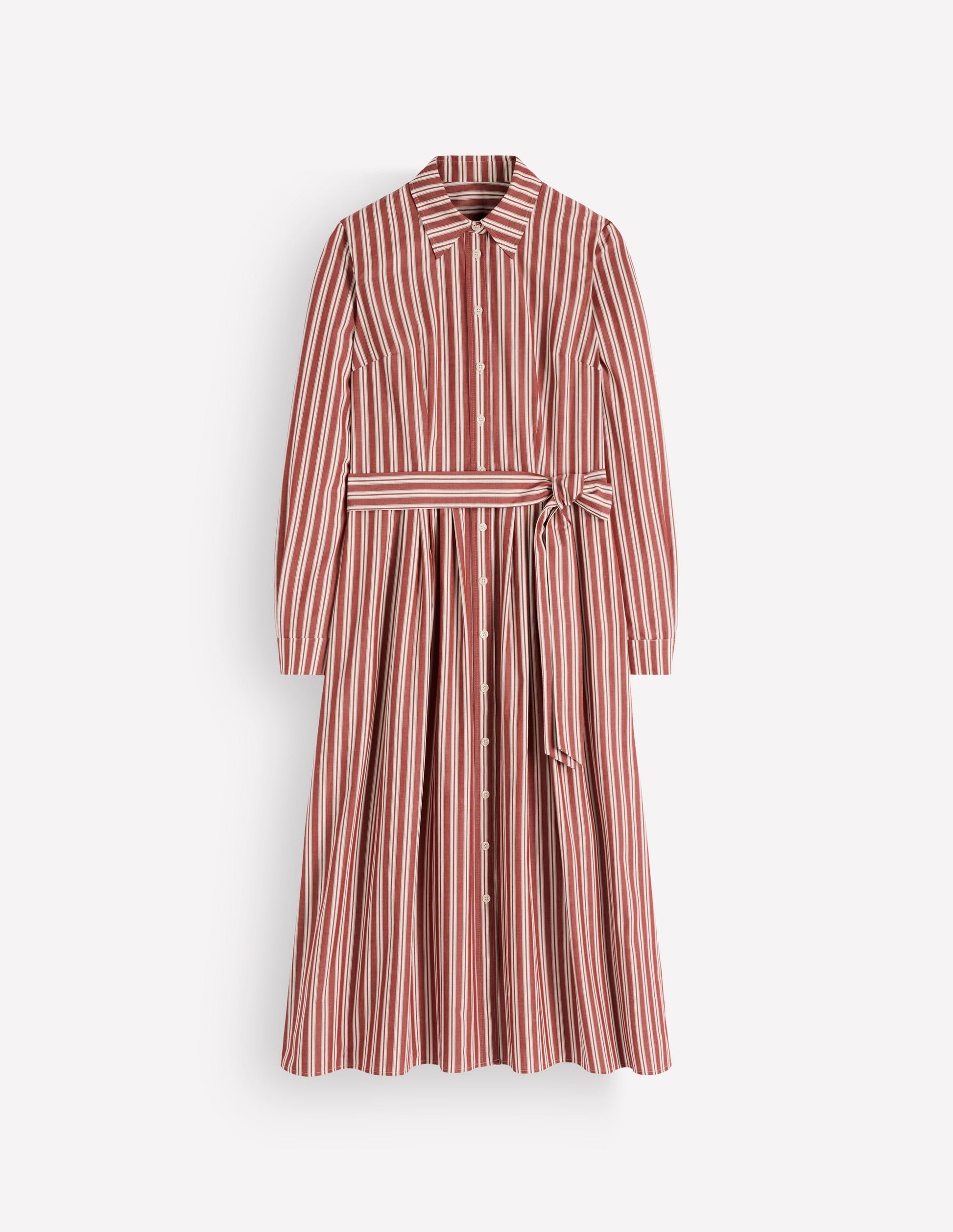 Alexa Cotton Midi Shirt Dress-Red Stripe-6