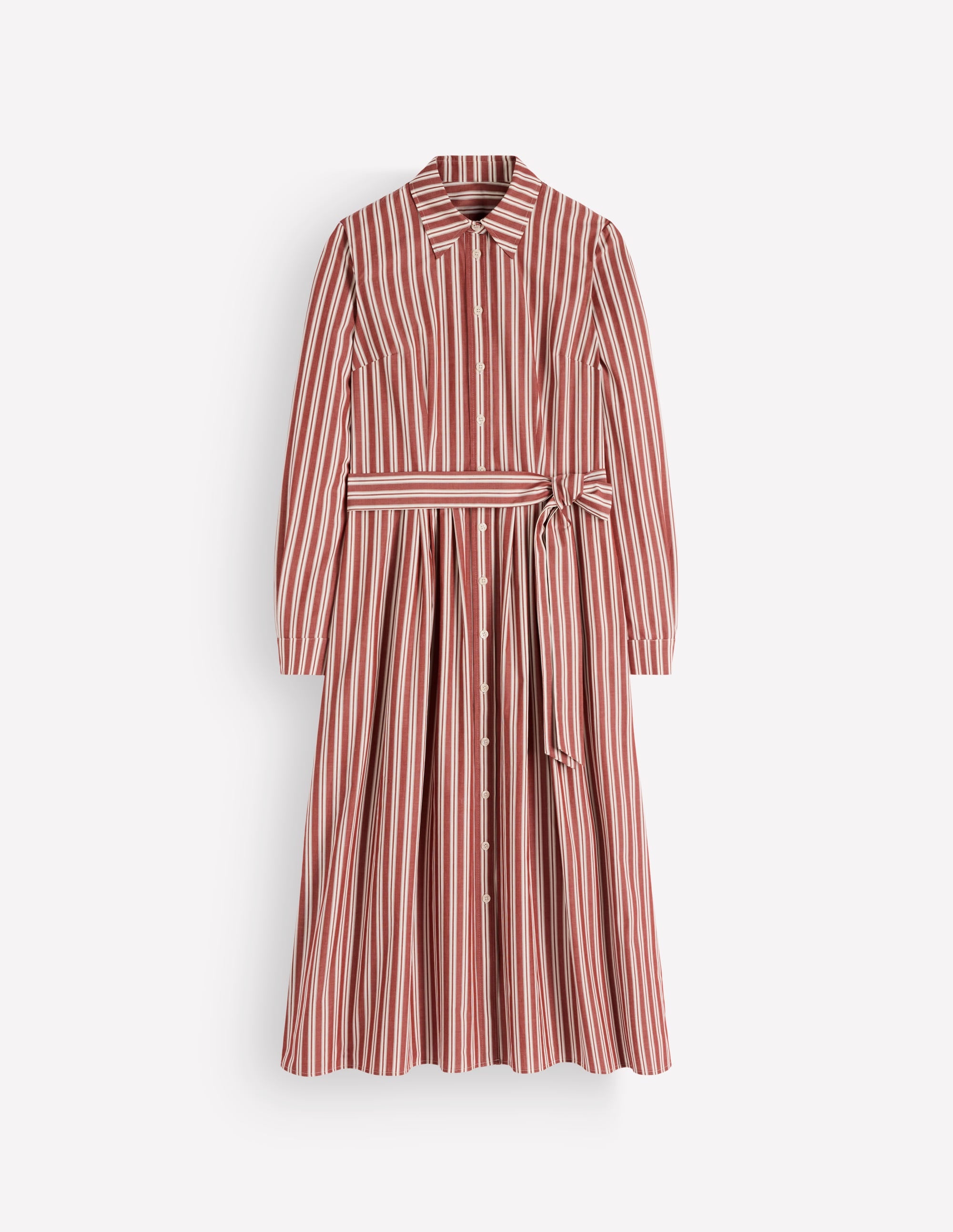 Alexa Cotton Midi Shirt Dress-Rich Chestnut Stripe - Image 6