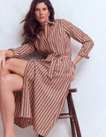 Alexa Cotton Midi Shirt Dress-Red Stripe