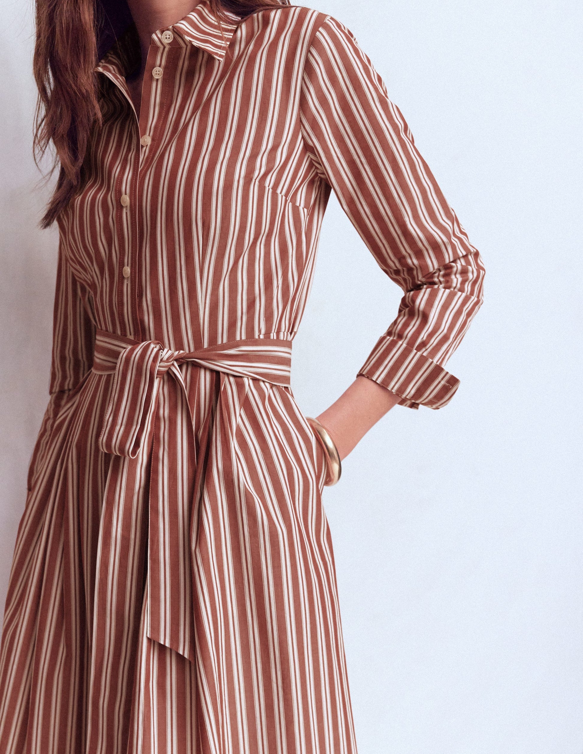 Alexa Cotton Midi Shirt Dress-Red Stripe-2