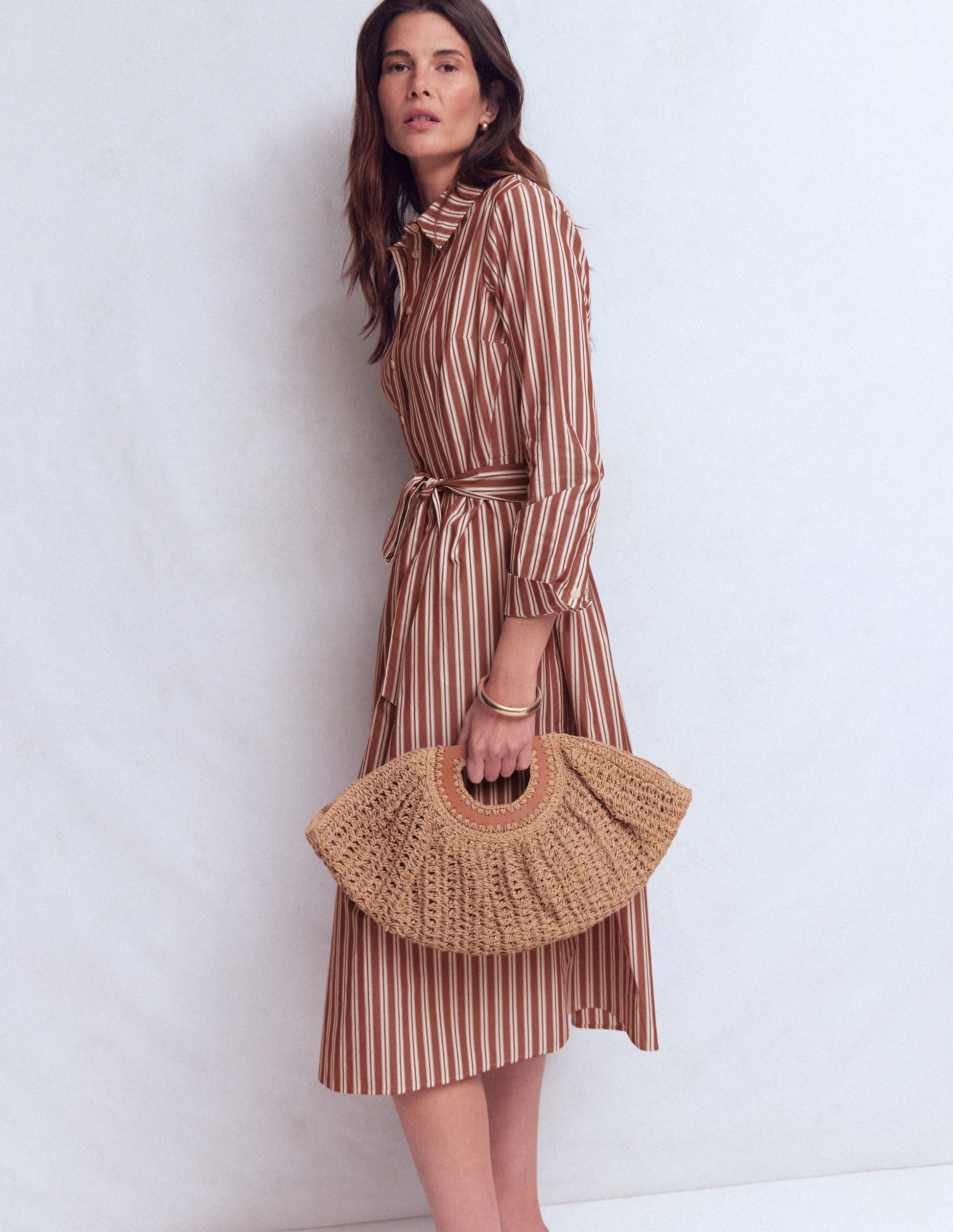 Alexa Cotton Midi Shirt Dress-Red Stripe-4