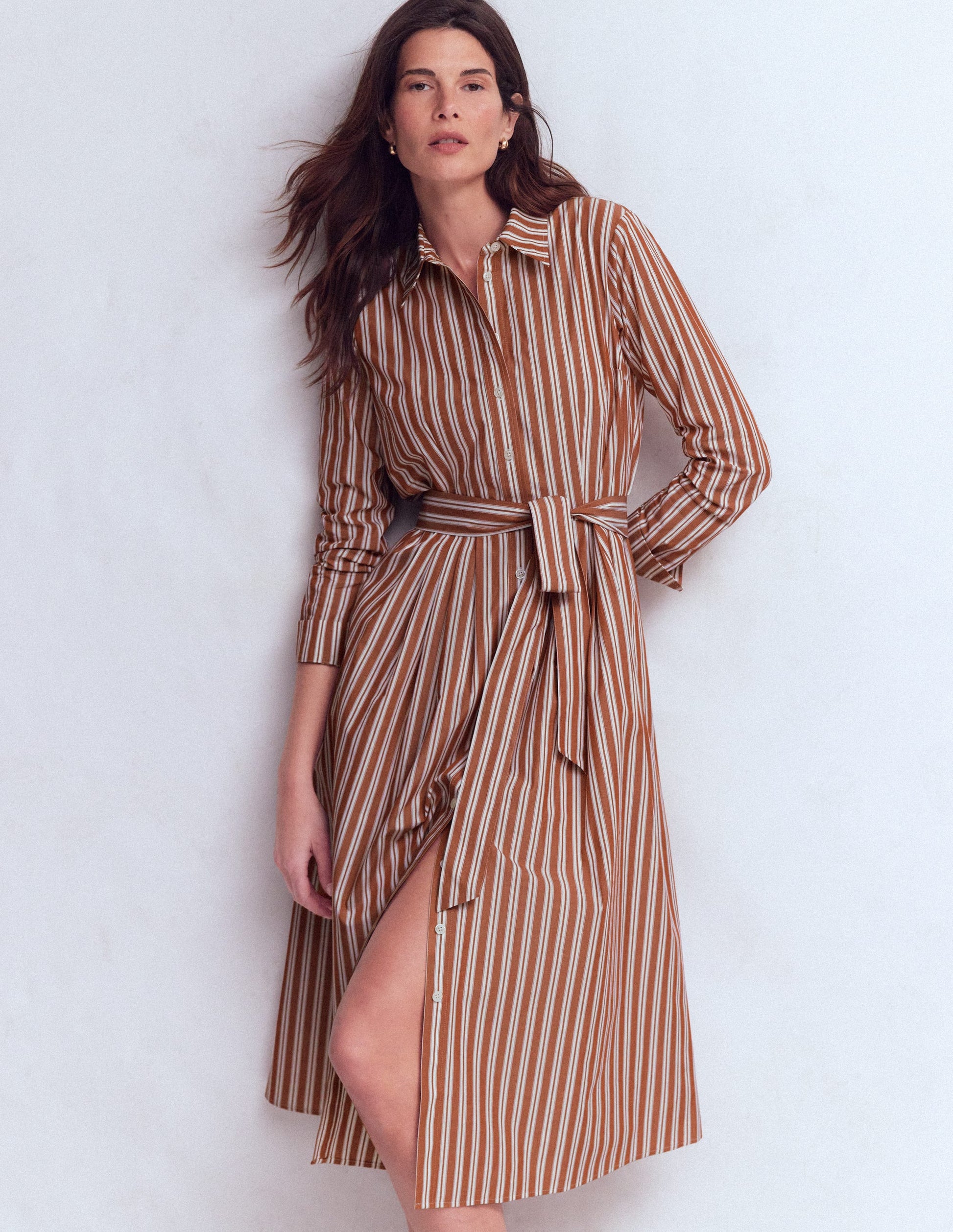 Alexa Cotton Midi Shirt Dress-Red Stripe-5