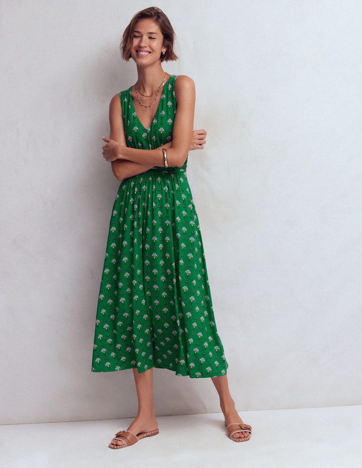 Elodie Jersey Maxi Dress-Green, Ornamental Floweret