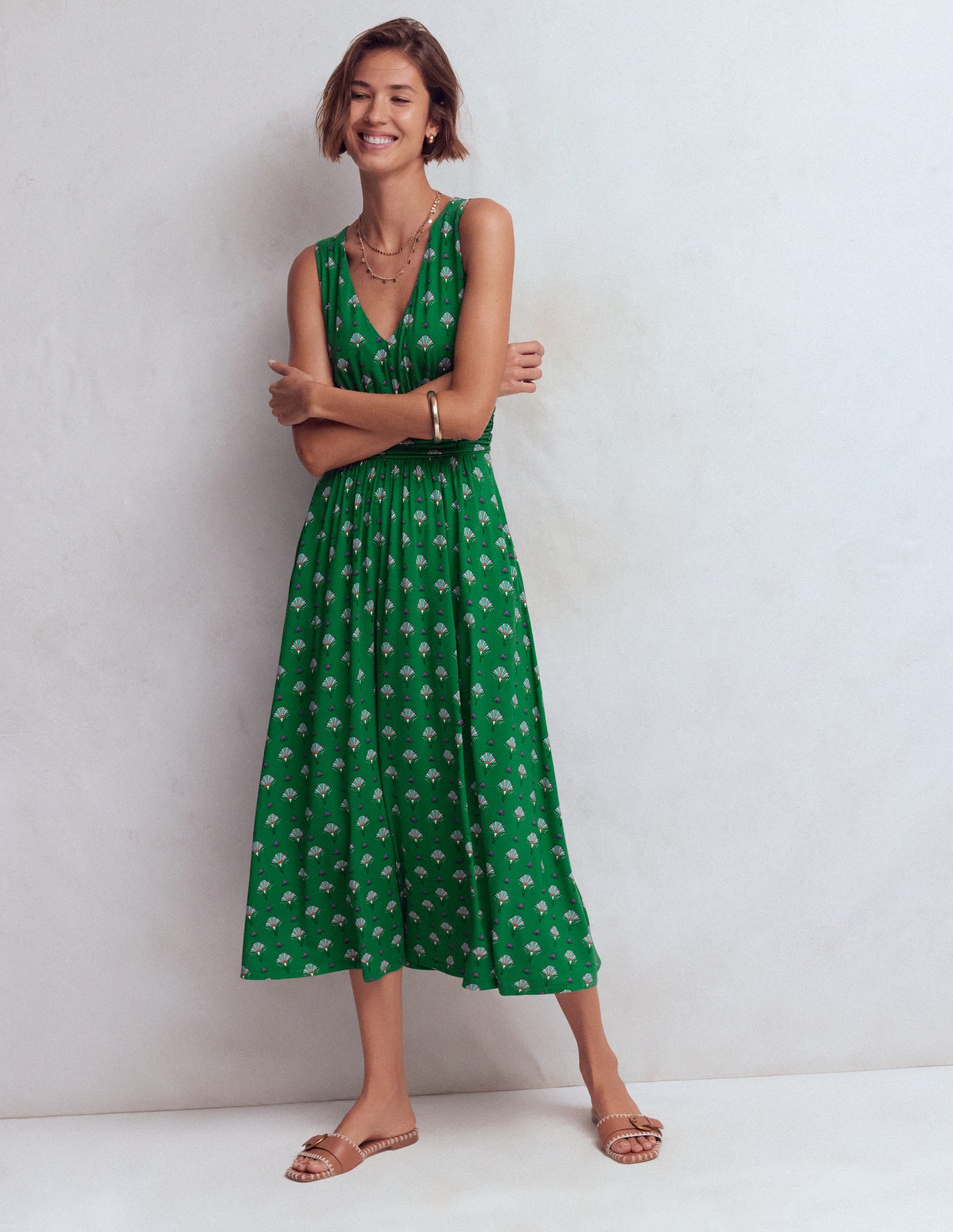 Elodie Jersey Maxi Dress - Green, Ornamental Floweret