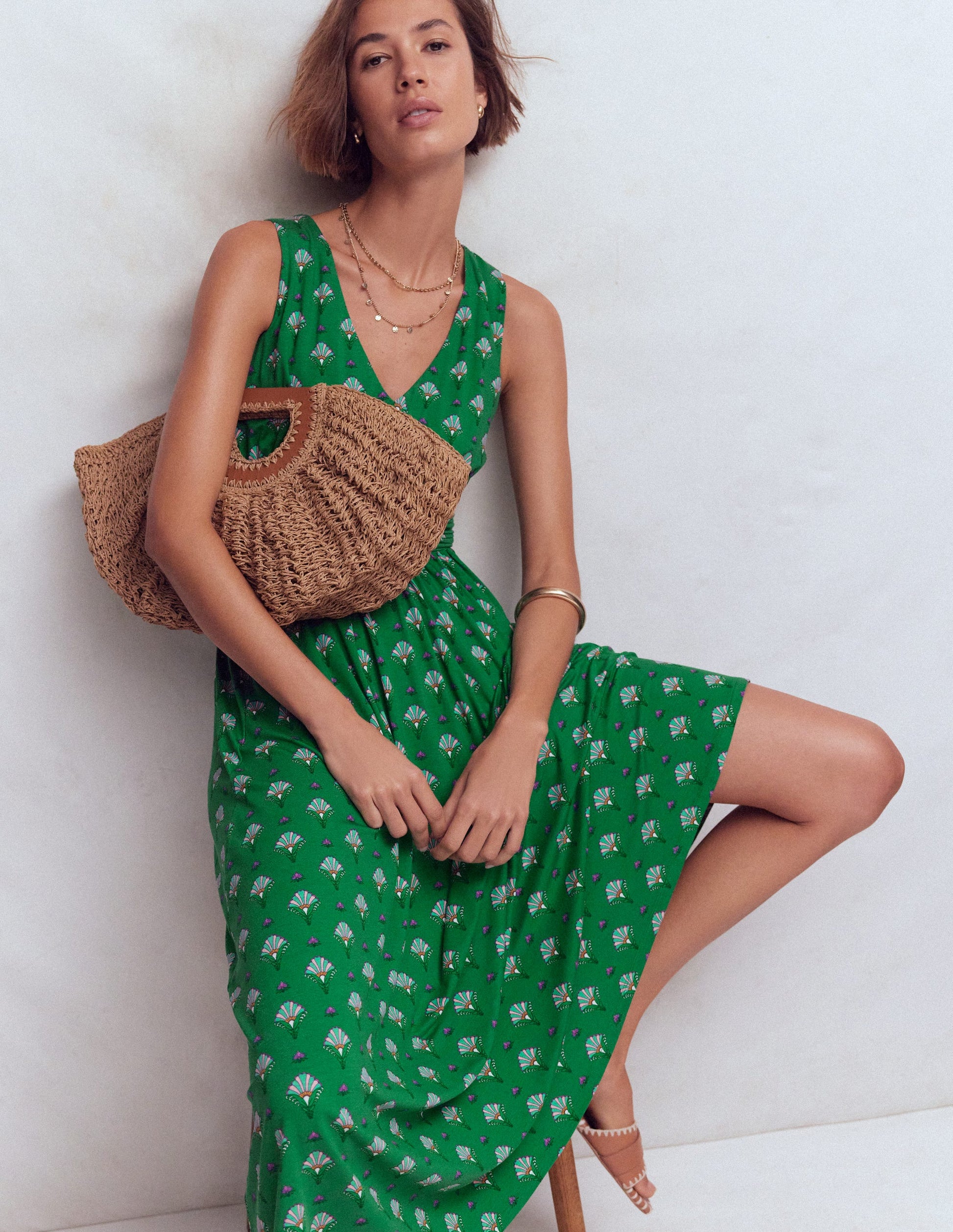 Elodie Jersey Maxi Dress-Green, Ornamental Floweret-6