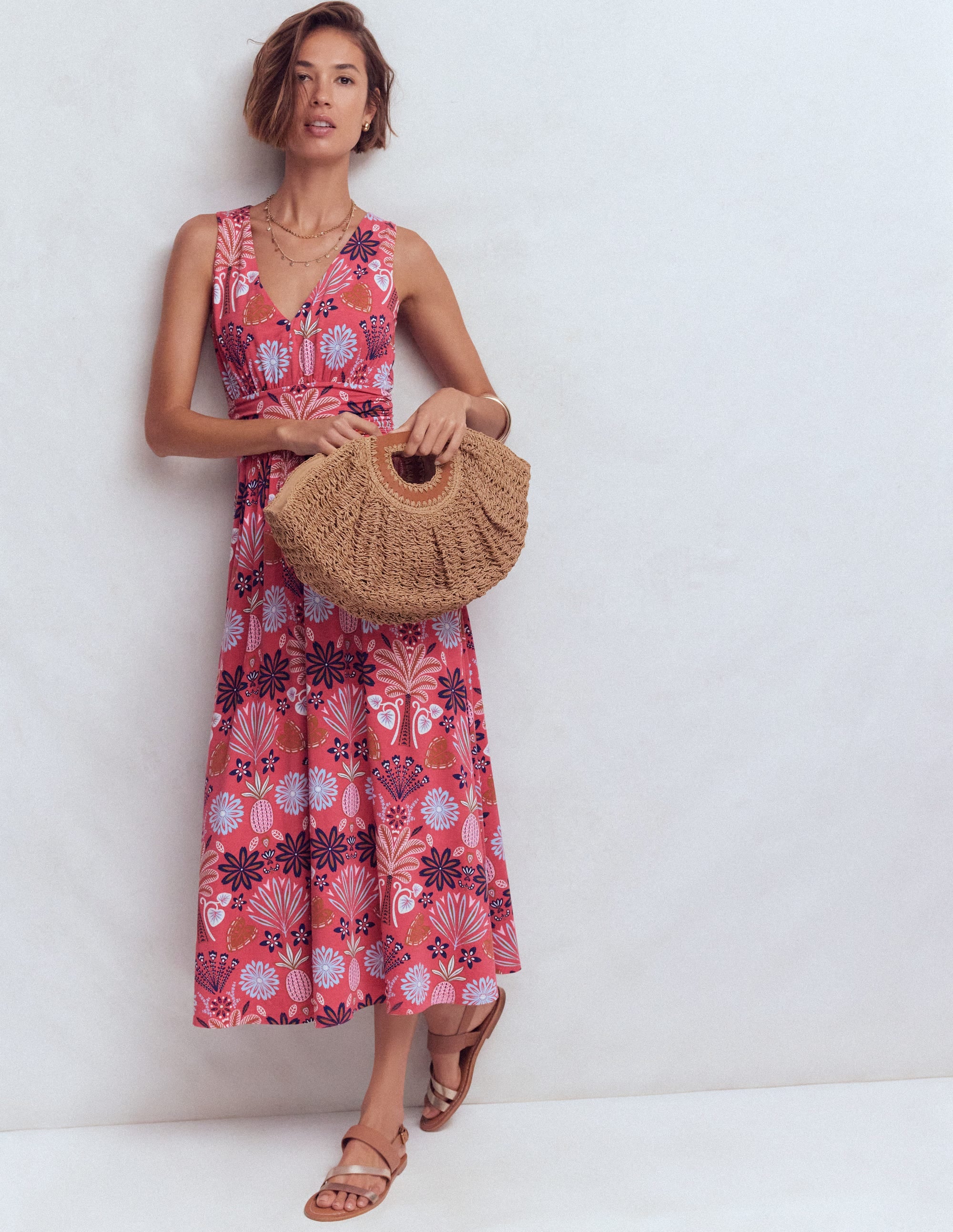 Elodie Jersey Maxi Dress-Cherry Blush, Tropical Forest - Image 1