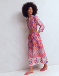 Ava Cotton Midi Dress-Pink Flourishing Meadow Border