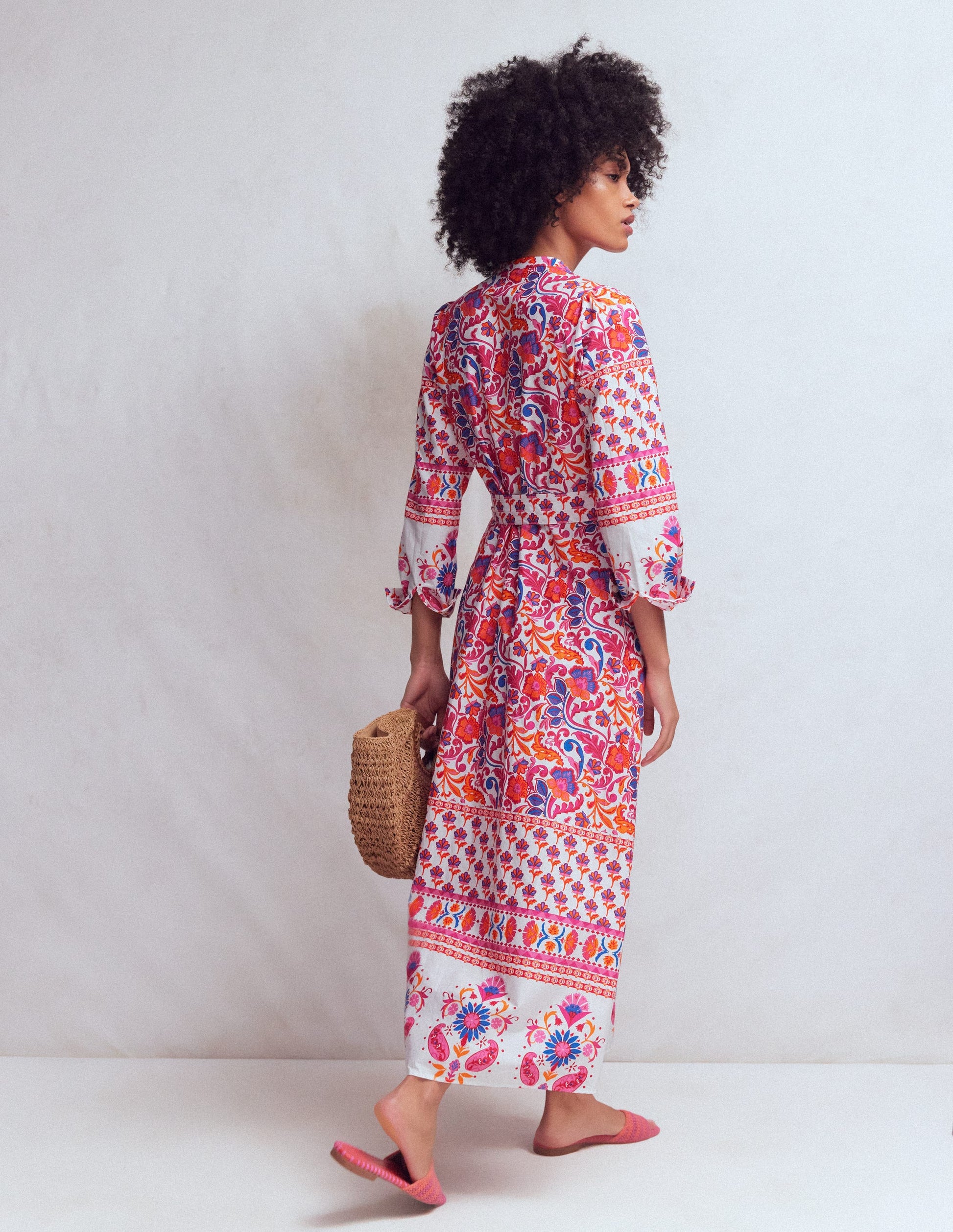 Ava Cotton Midi Dress-Pink Flourishing Meadow Border-5