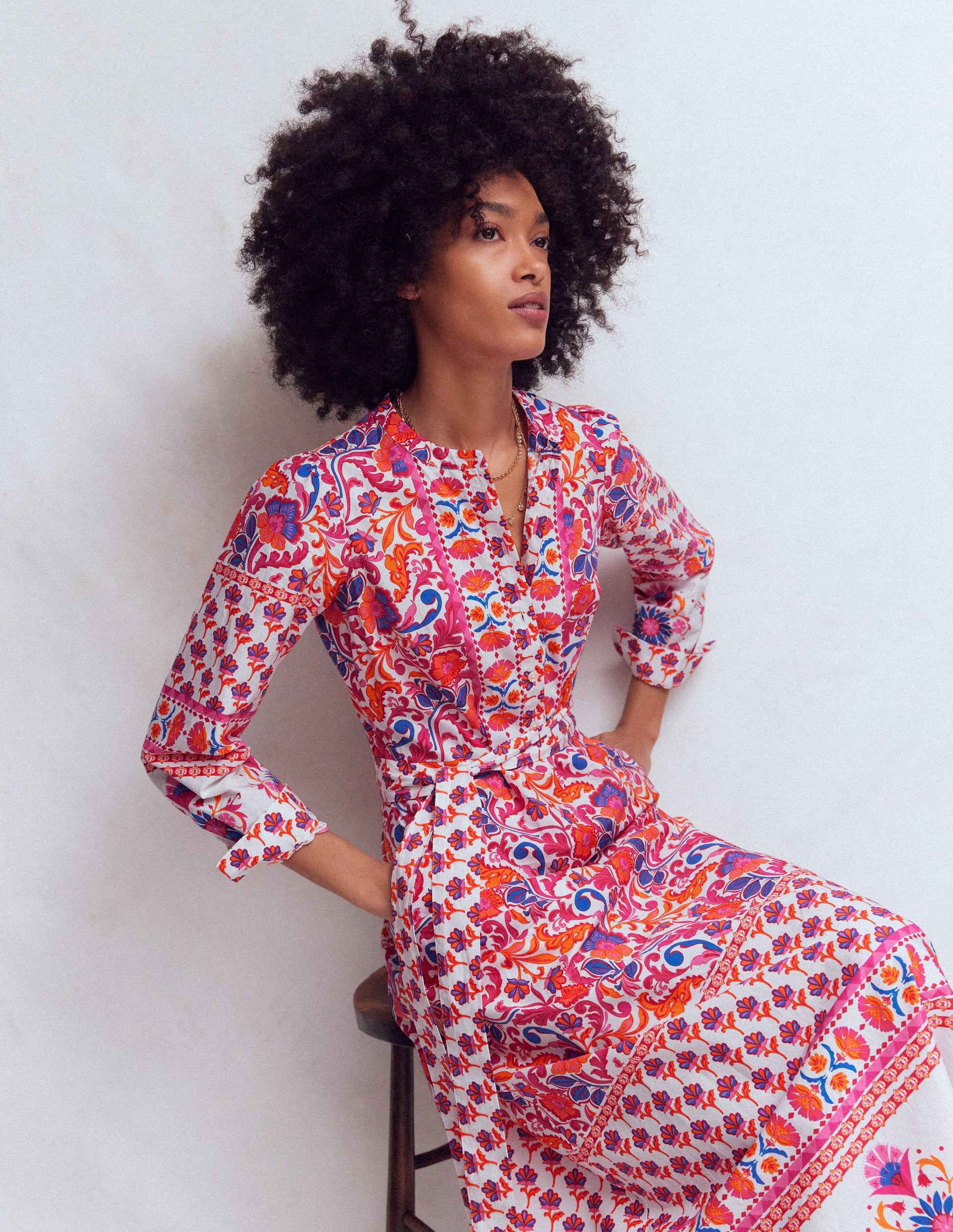 Ava Cotton Midi Dress-Pink Flourishing Meadow Border-6