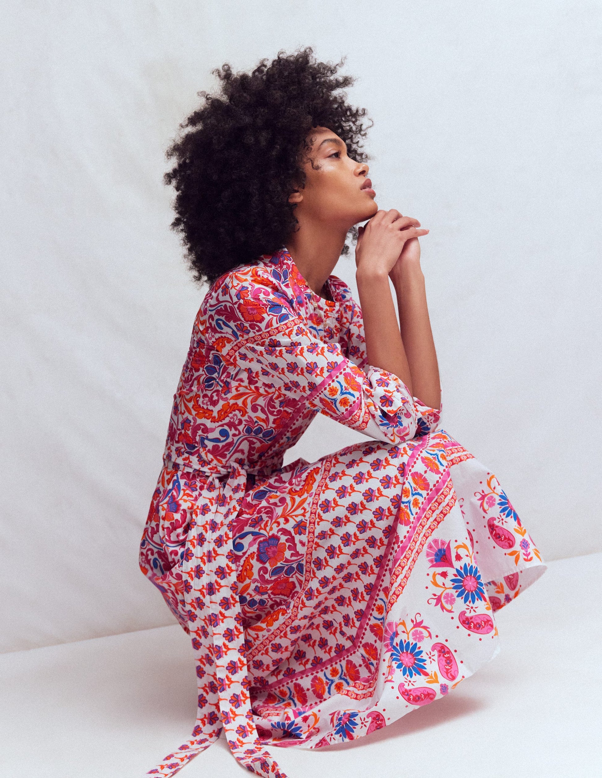 Ava Cotton Midi Dress-Pink Flourishing Meadow Border-7