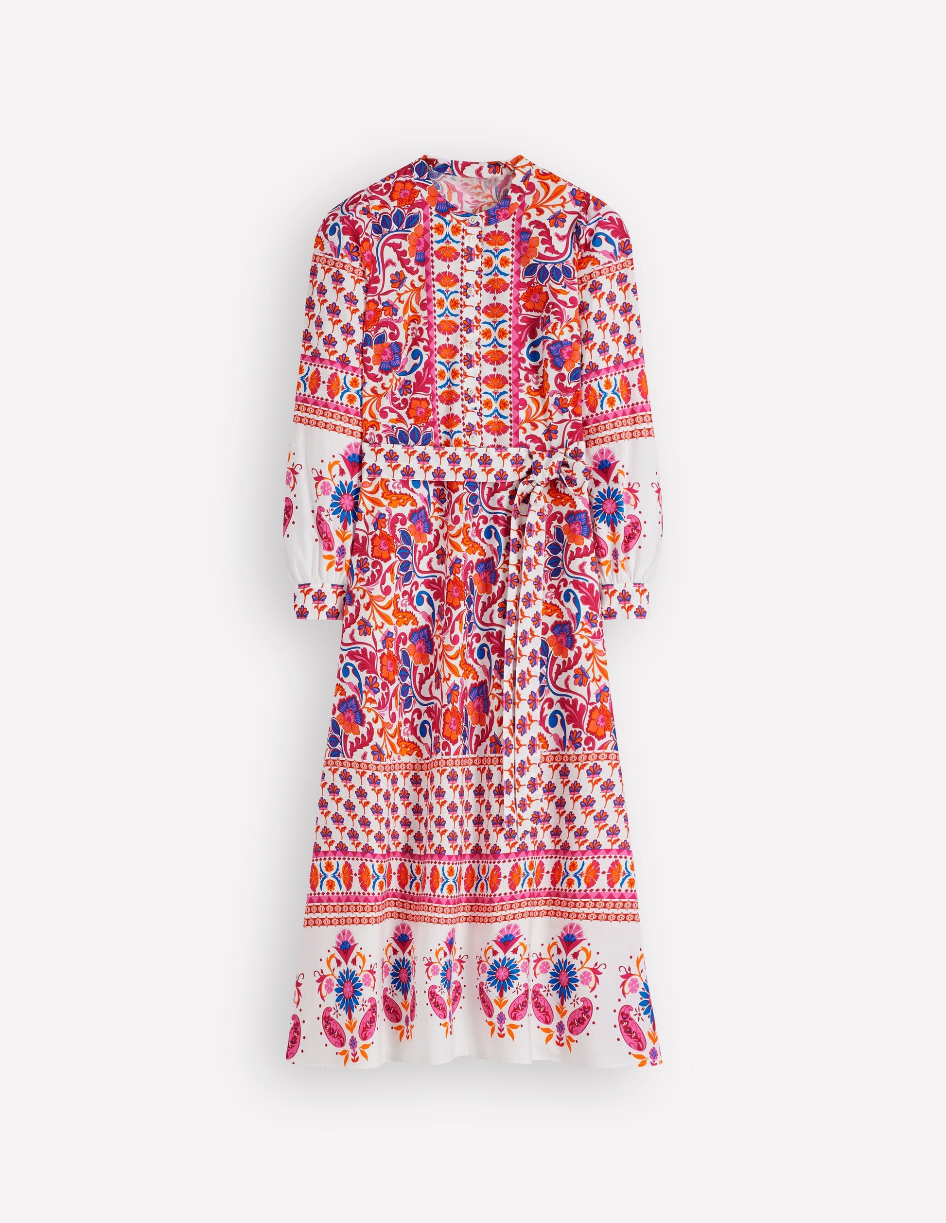 Ava Cotton Midi Dress-Pink Flourishing Meadow Border-8