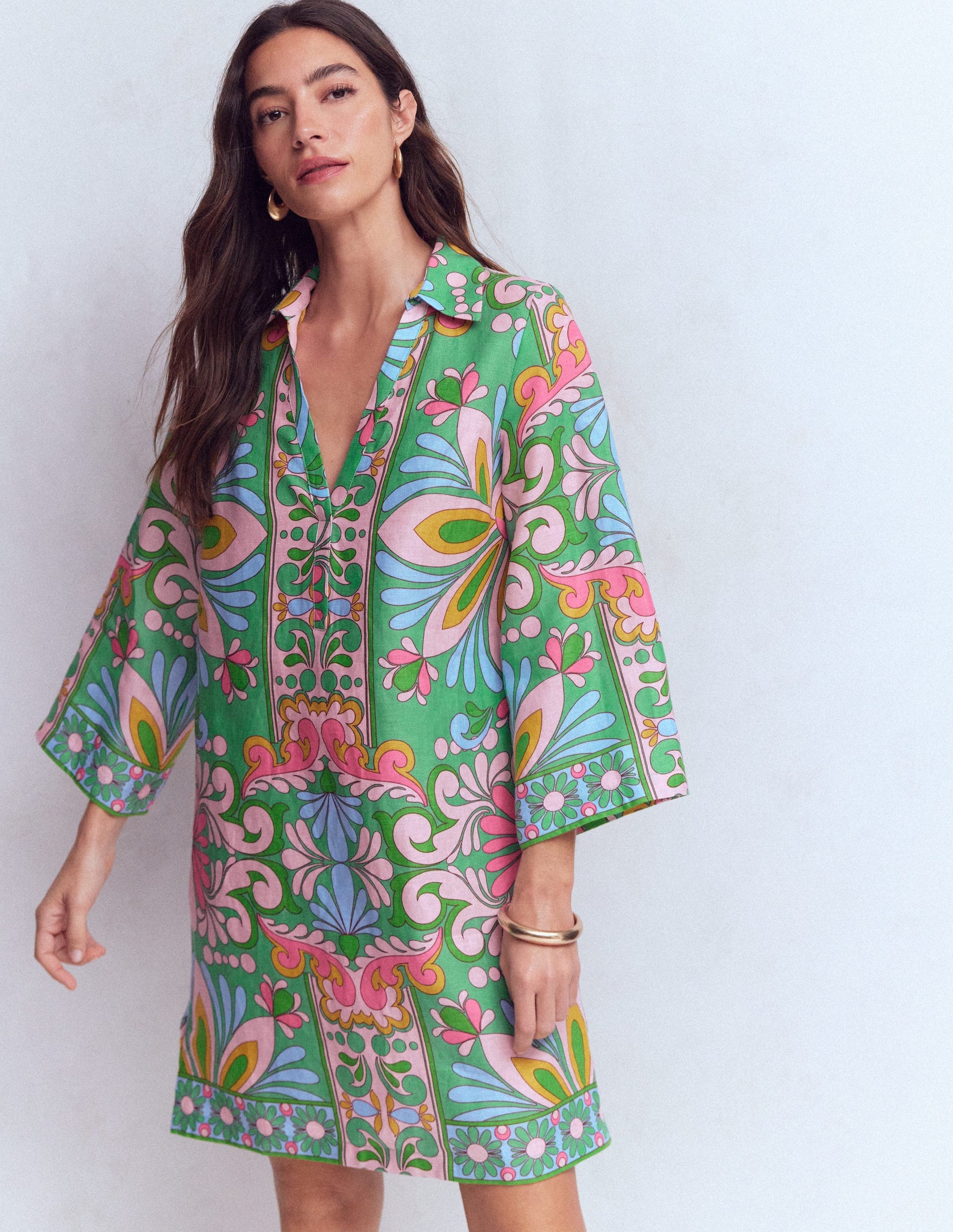 Carmen Linen Short Dress-Multi Bloom Tapestry-2