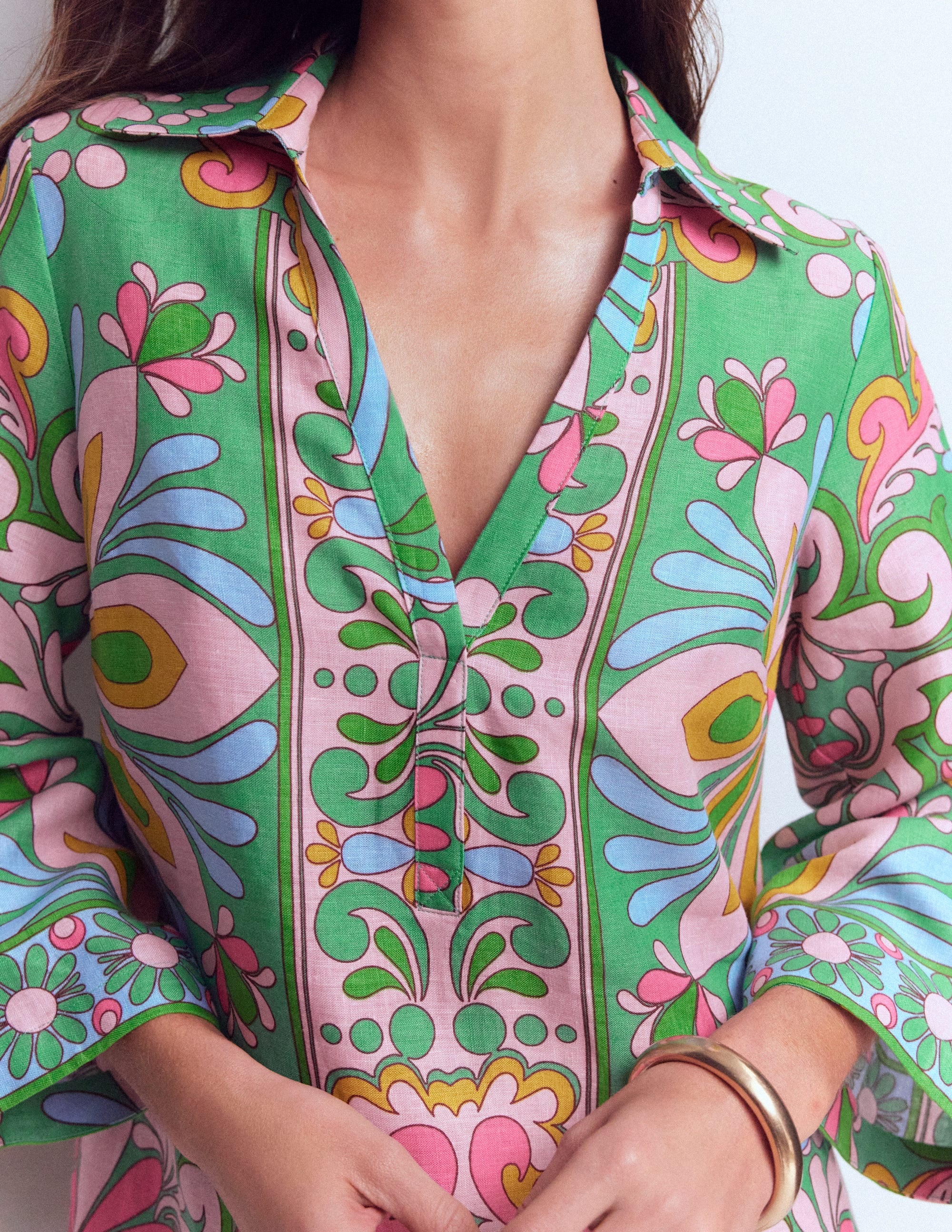 Carmen Linen Short Dress-Multi Bloom Tapestry - Image 3