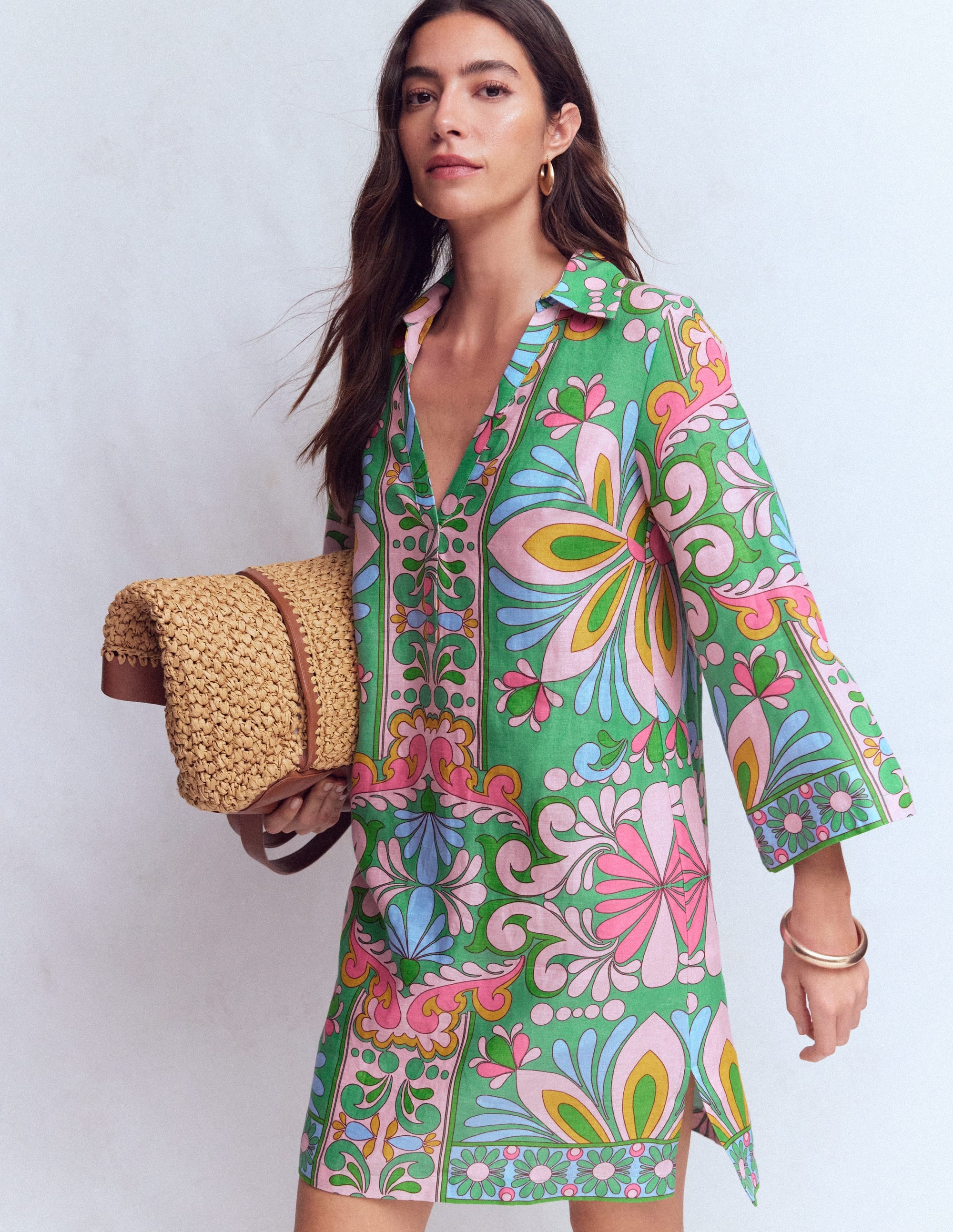 Carmen Linen Short Dress-Multi Bloom Tapestry - Image 5