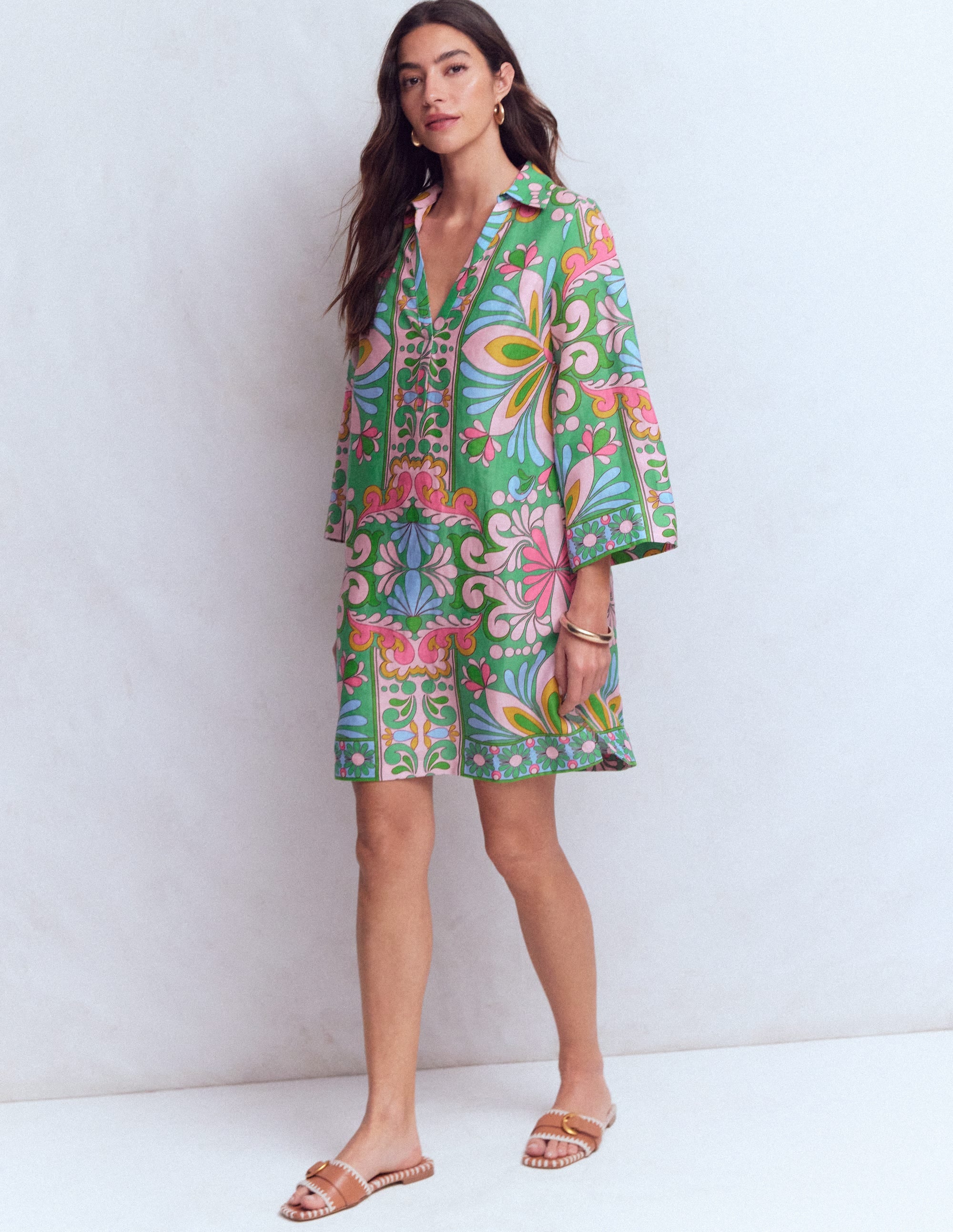 Carmen Linen Short Dress-Multi Bloom Tapestry - Image 6