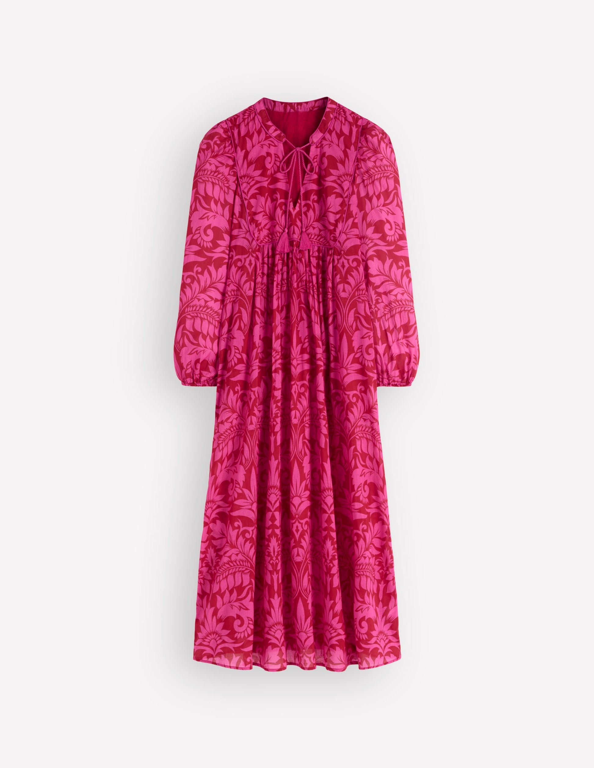 Boho Tie Neck Kaftan-Red Ornamental Foilage-5